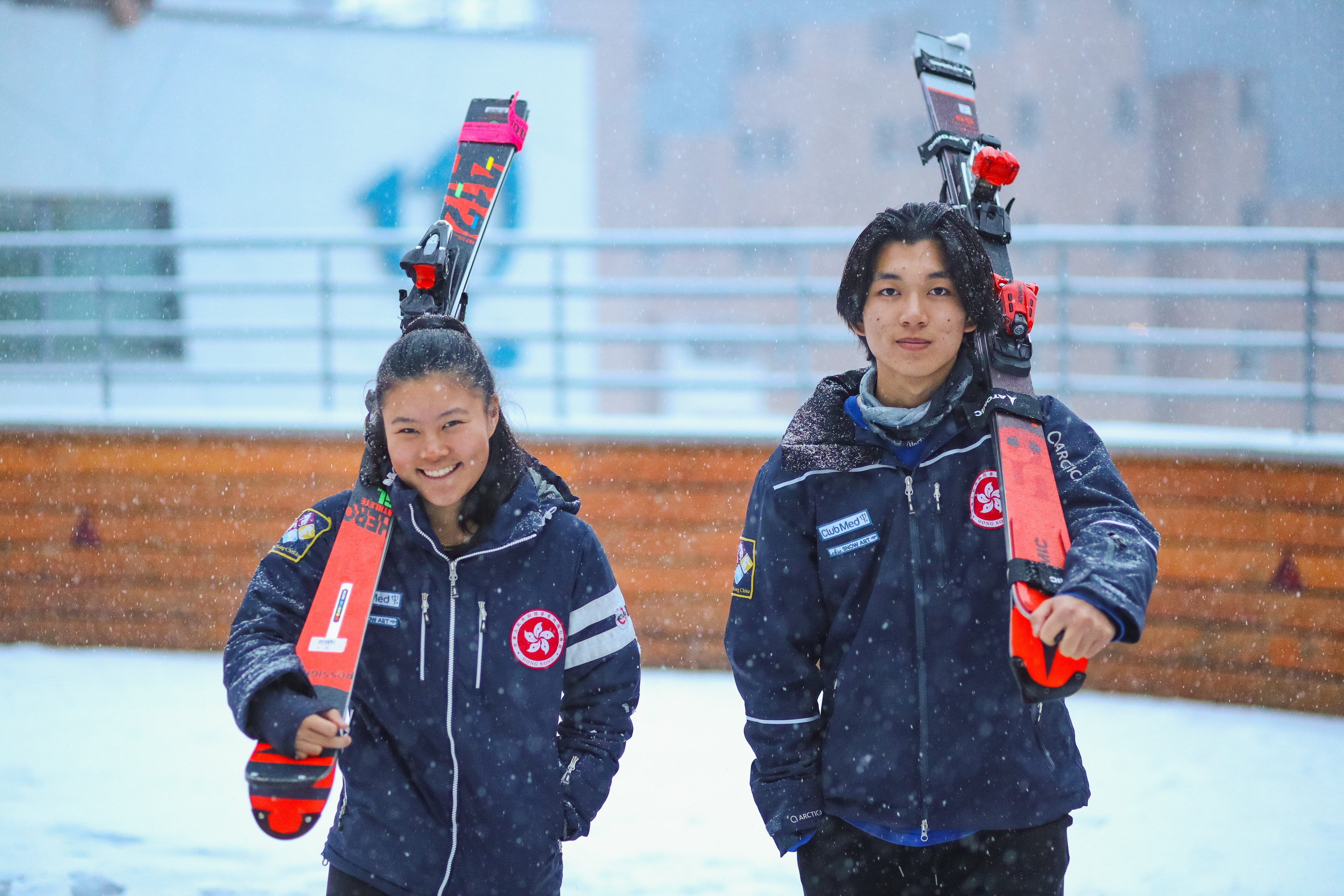 Hong Kong team representative skiers Audrey King (left) and Adrian Yung Hau-tsuen are going to compete at the Beijing 2022 Winter Olympic Games. Photo: Skiing Association of Hong Kong