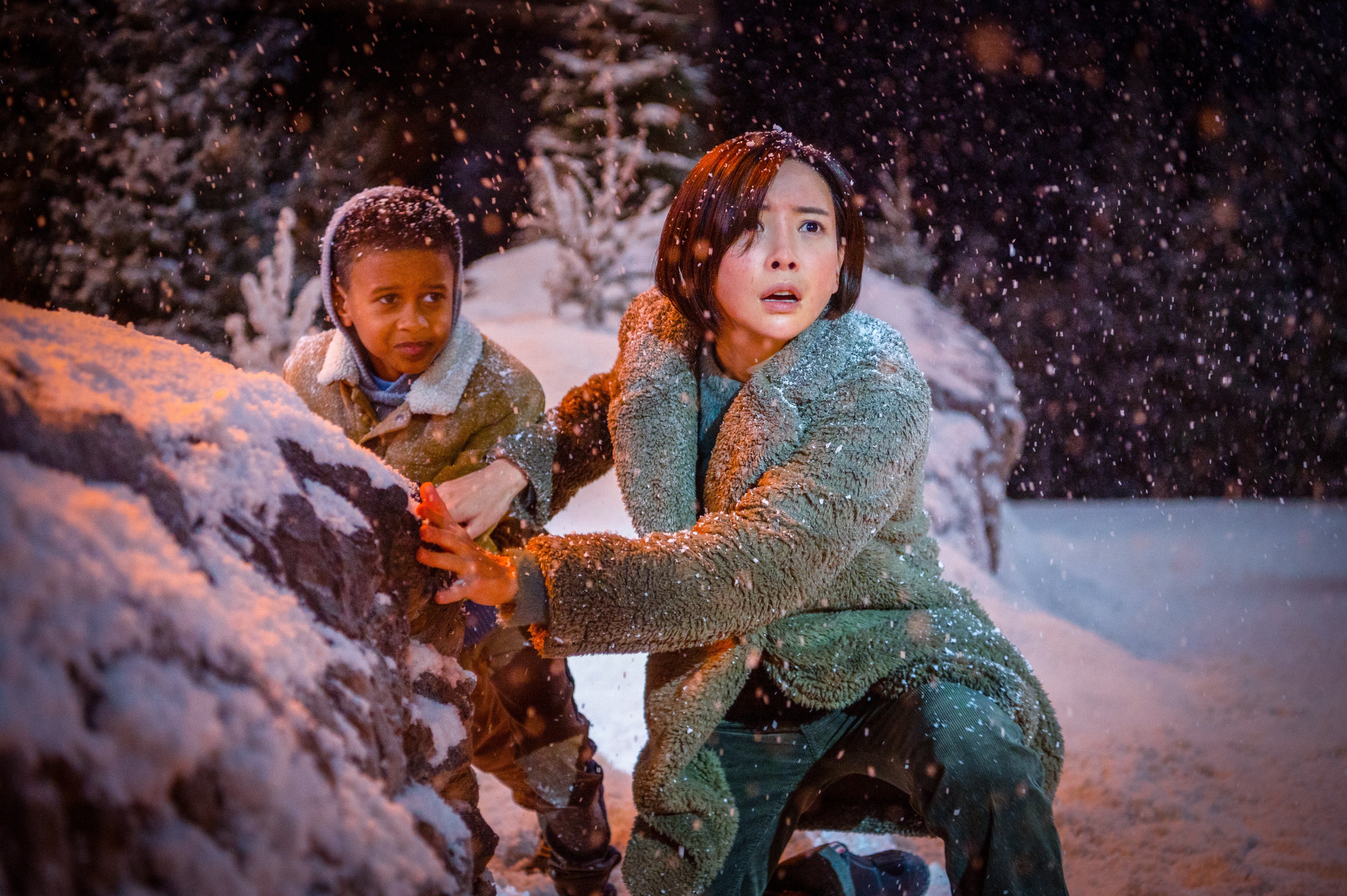 Kelly Yu (right) and Zayn Maloney in a still from Moonfall. Photo: Reiner Bajo/Lionsgate.