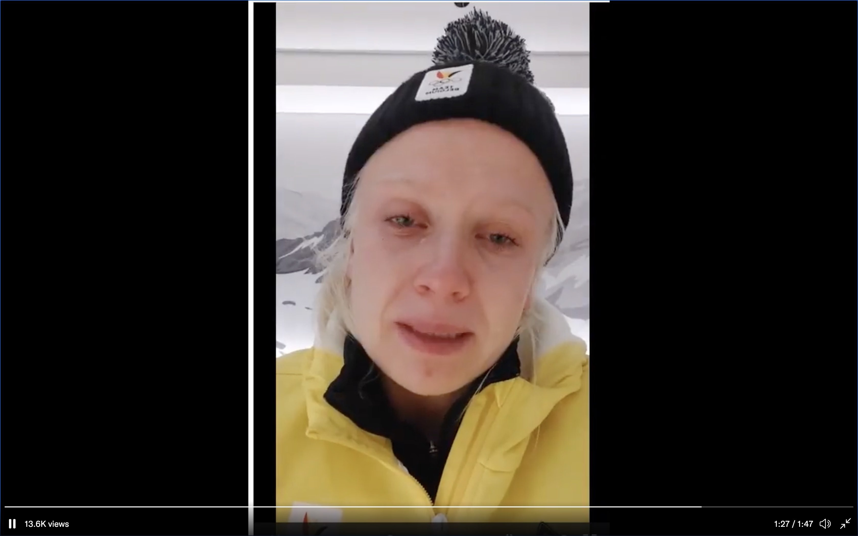 Kim Meylemans cries in a video detailing her ordeal in isolation at Beijing 2022. Photo: Instagram/Kim Meylemans