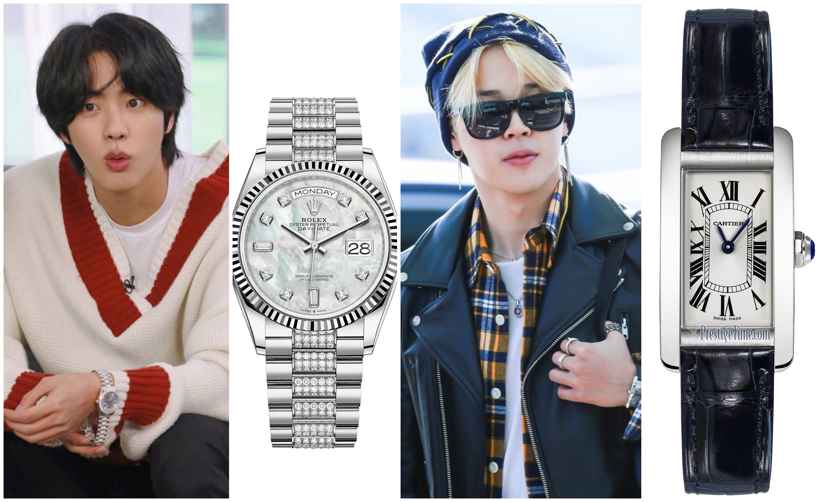What does each member of BTS’ choice of wrist candy say about their personal style? Photos: Run BTS; Rolex; @Babyitsu/Twitter; Cartier