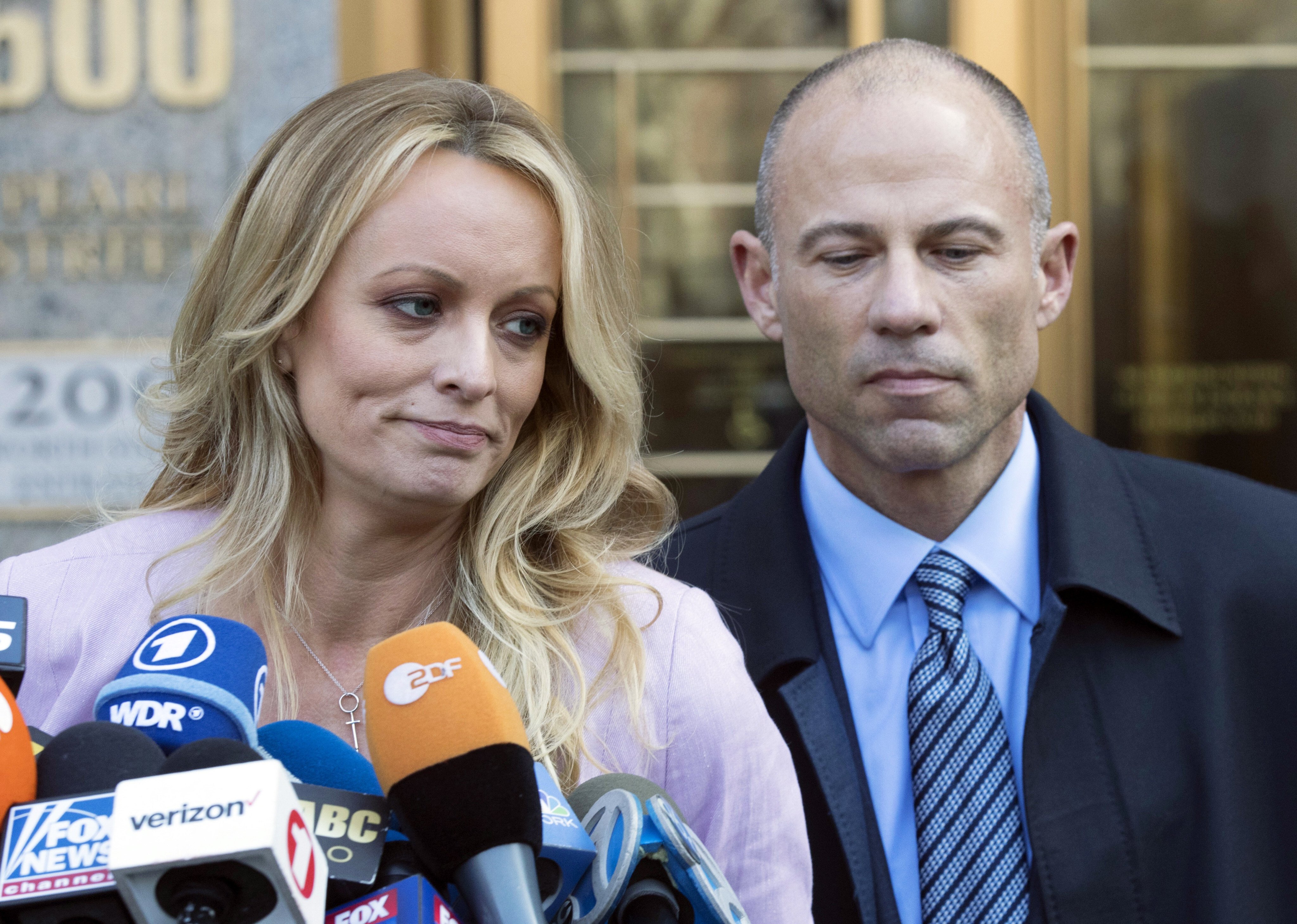 Adult film actress Stormy Daniels and her lawyer Michael Avenatti in New York in 2018. Photo: AP 