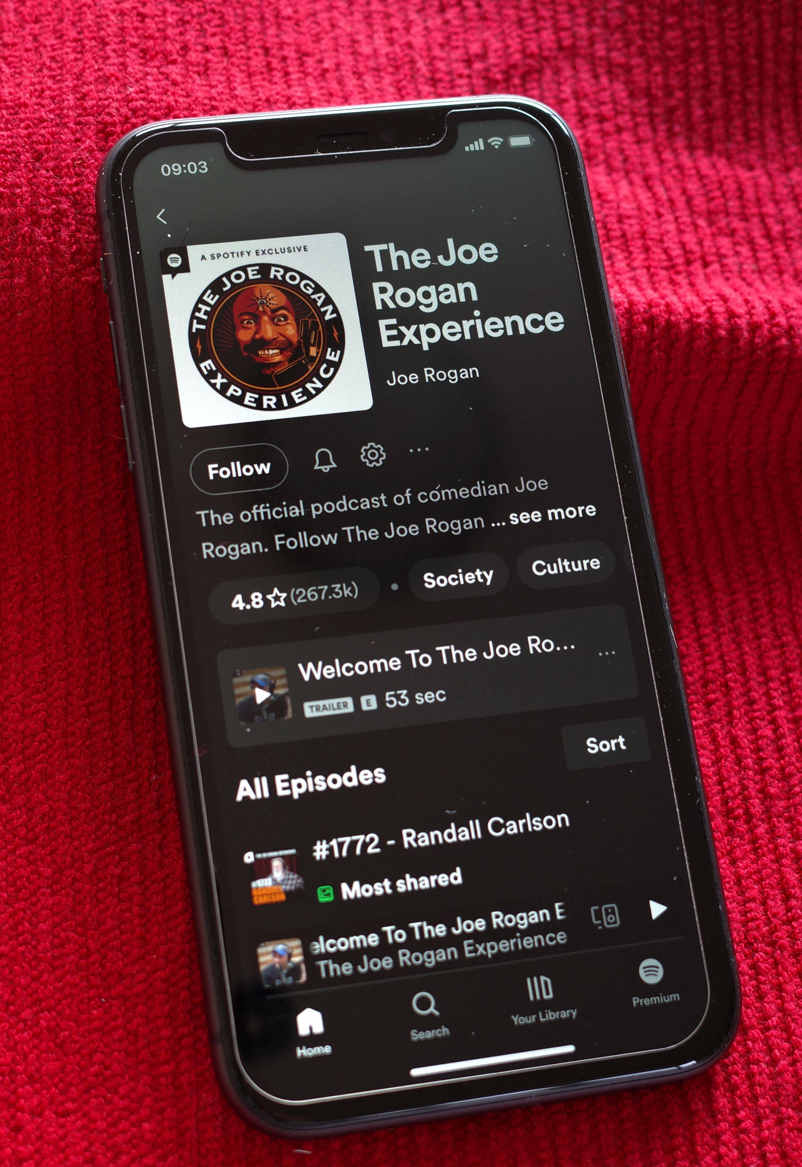 The Spotify page for ‘The Joe Rogan Experience’ podcast. Photo: AFP