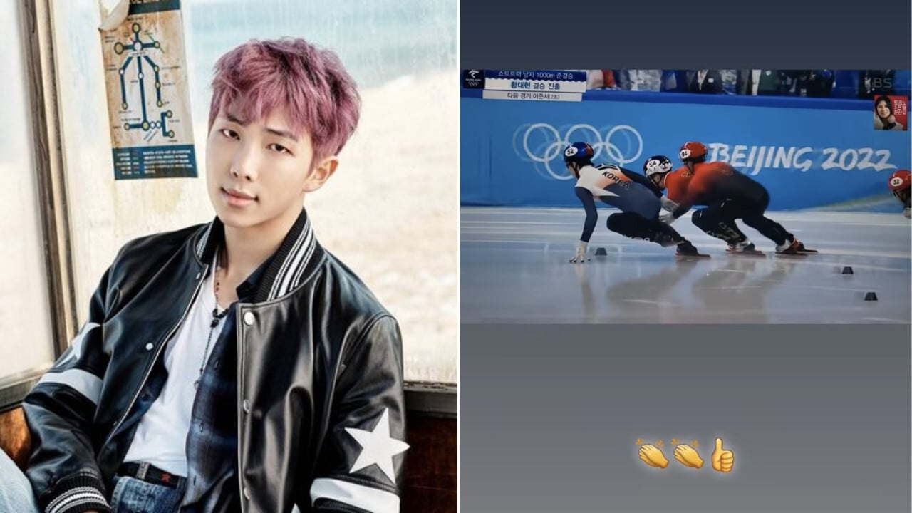 BTS leader RM (left) is being hounded by Chinese netizens after an Instagram story post showing support for South Korea short track speed skater Hwang Dae-heon. Photo: Big Hit Entertainment via Instagram/@rkive