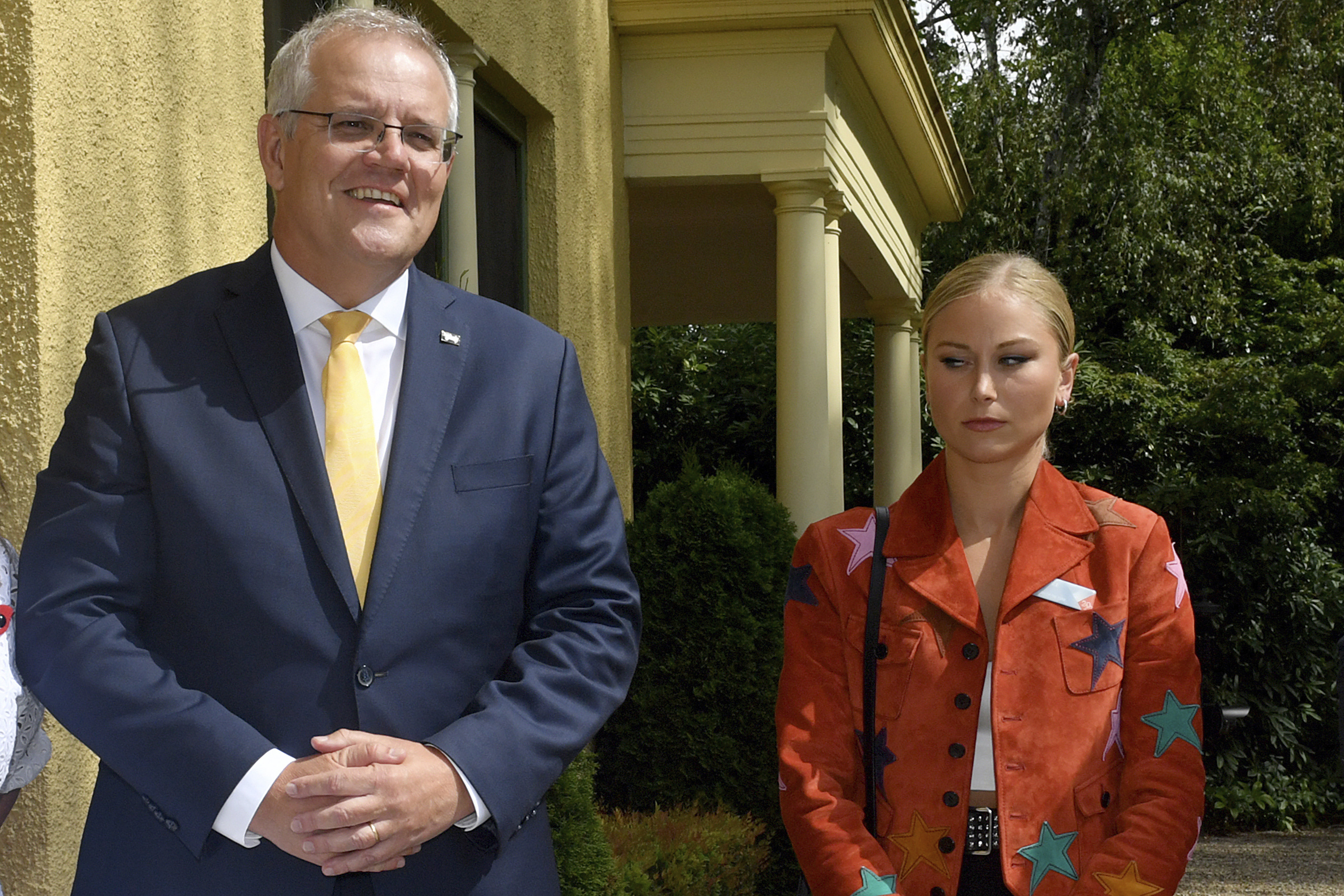 Prime Minister Scott Morrison and Grace Tame at the Australian of the Year Awards. Photo: AP