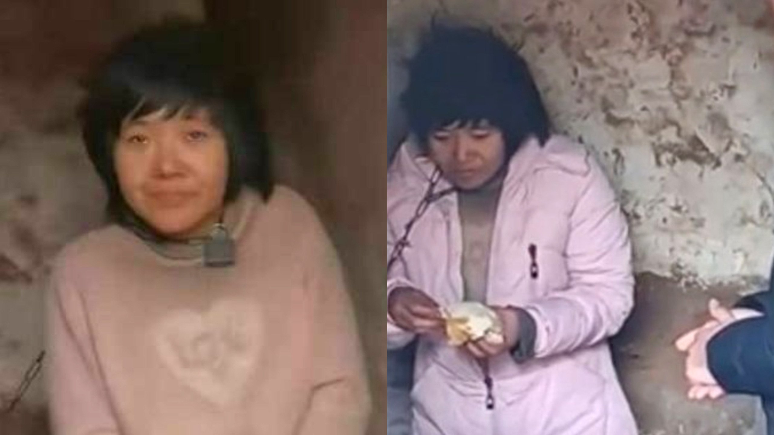 Video footage of a mother of eight chained by her neck has shocked China. Photo: Weibo
