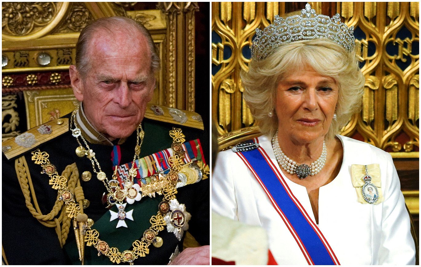 Prince Philip and Camilla, Duchess of Cornwall, in the House of Lords. Photos: EPA-EFE, Reuters