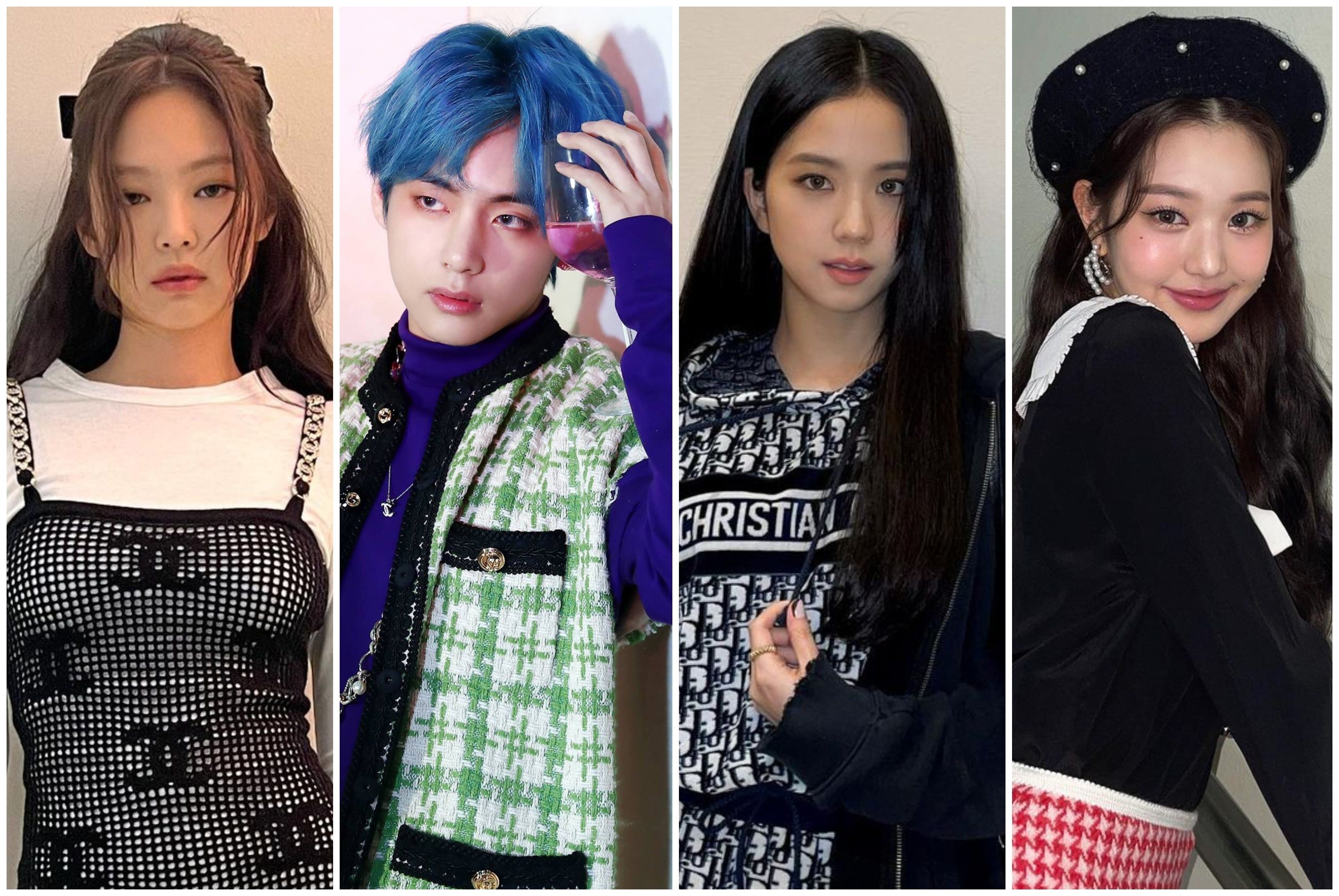 K-pop idols synonymous with luxury fashion brands like Chanel (Blackpink’s Jennie), Gucci (BTS’ V), Dior (Blackpink’s Jisoo) and Miu Miu (Ive’s Wonyoung). Photos: @jennierubyjane, @sooyaaa__, @for_everyoung10/Instagram; Big Hit Entertainment