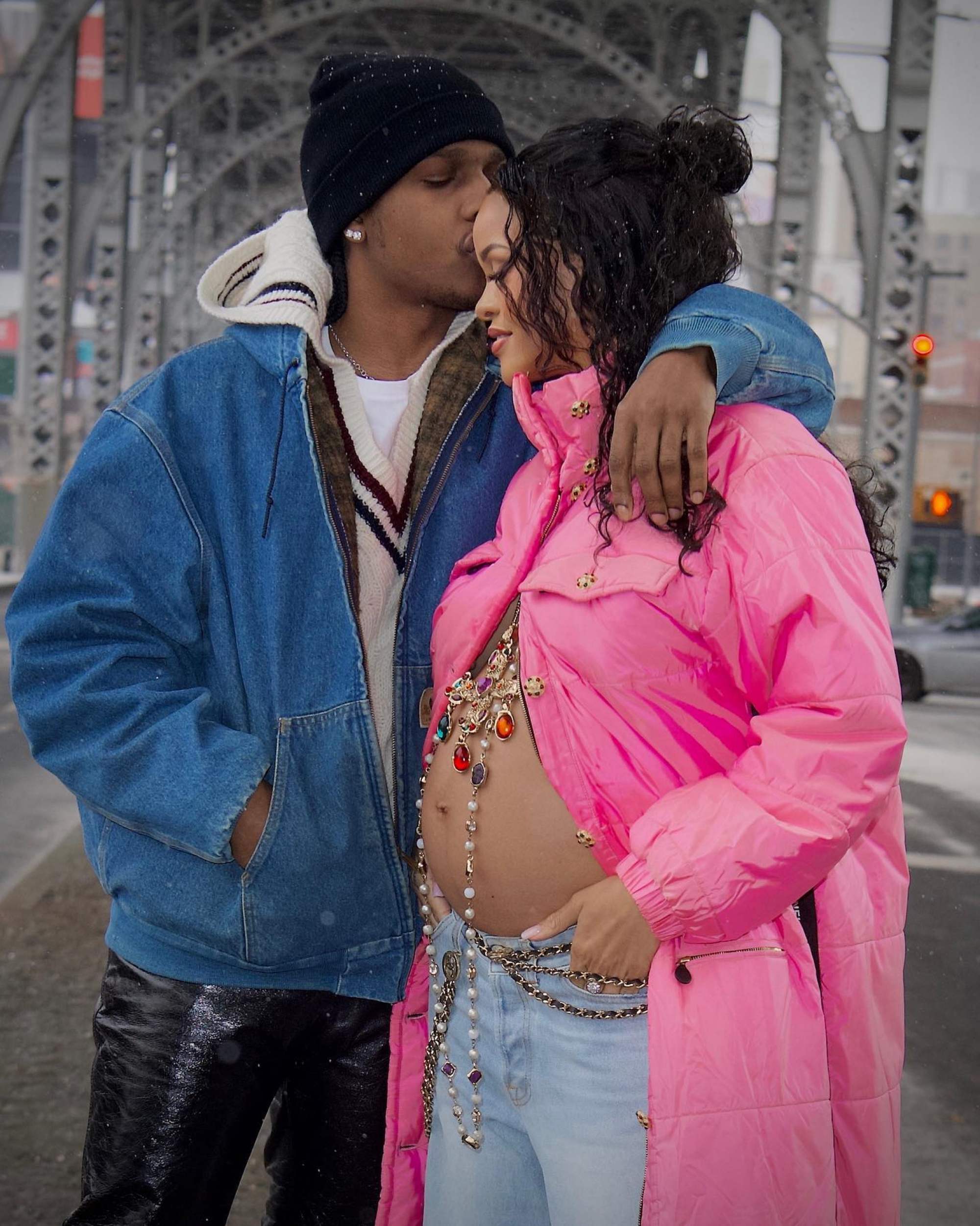 Rihanna and A$AP Rocky Twin in Denim at Louis Vuitton Show