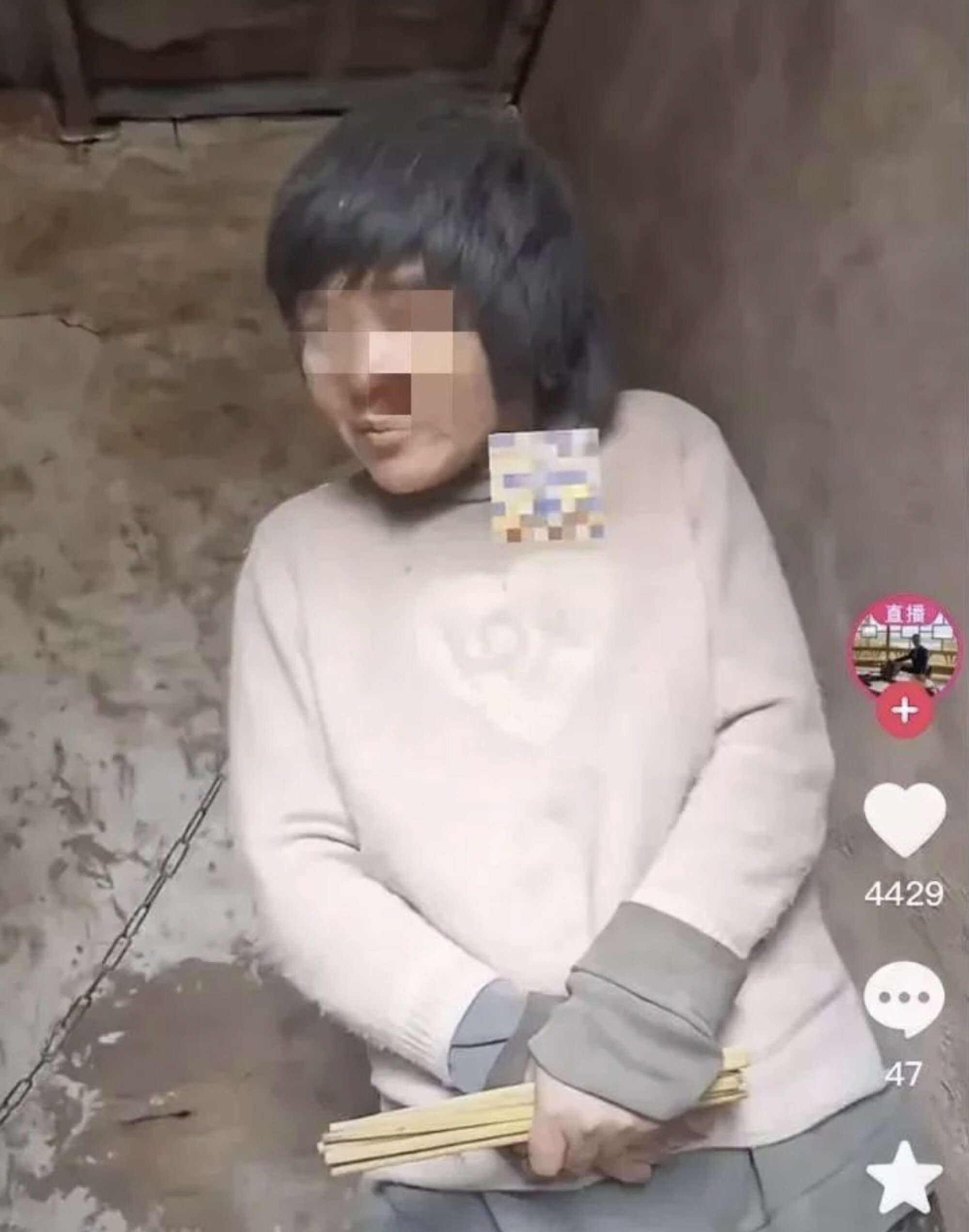 A video of a woman in a hut with a chain around her neck caused an outcry in China. Photo: Hexun