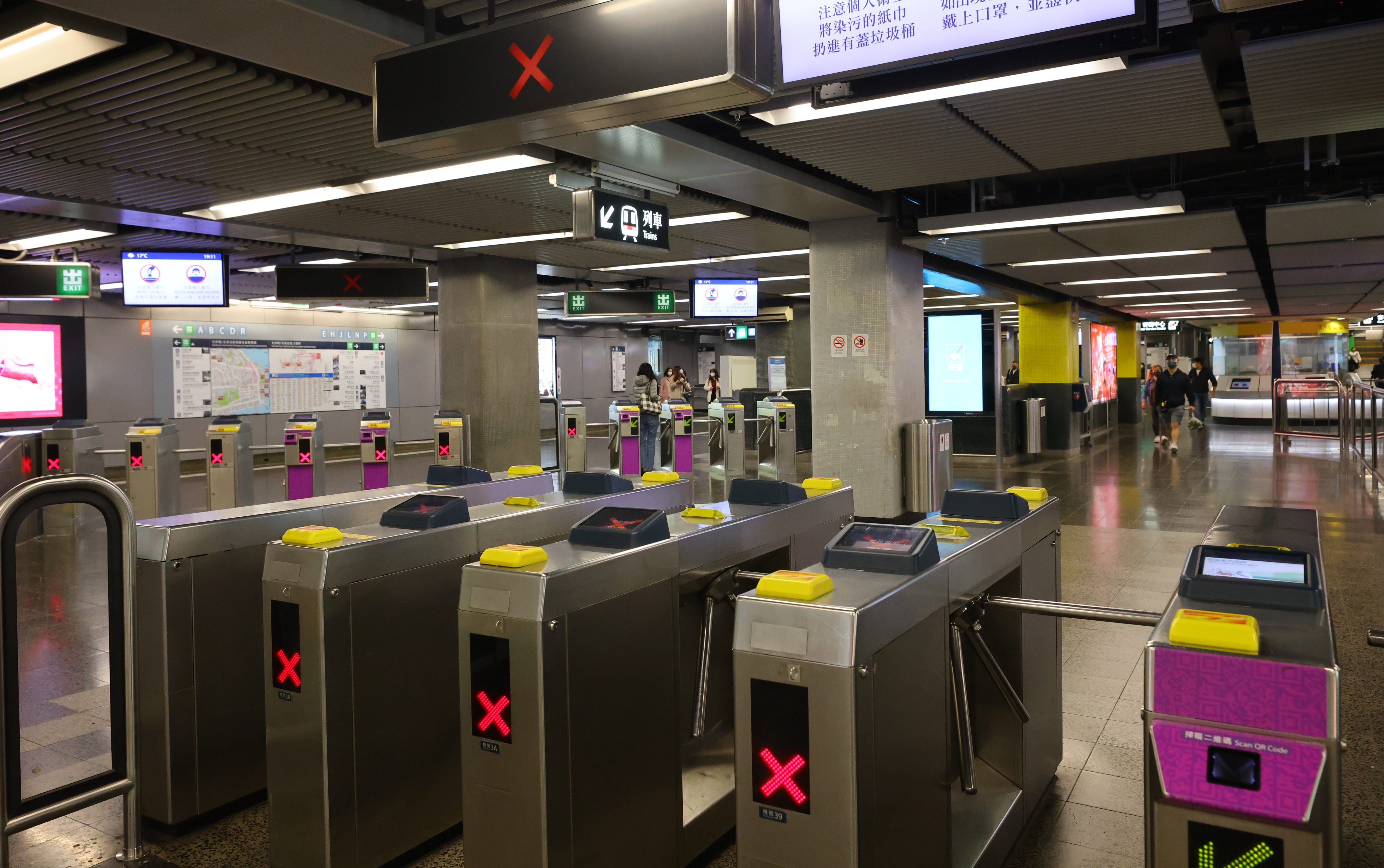 Idle turnstiles in a deserted station on a Sunday in Tsim Sha Tsui, in what used to be one of Hong Kong’s busiest transport terminals, on 13 February 2022. Photo: Dickson Lee