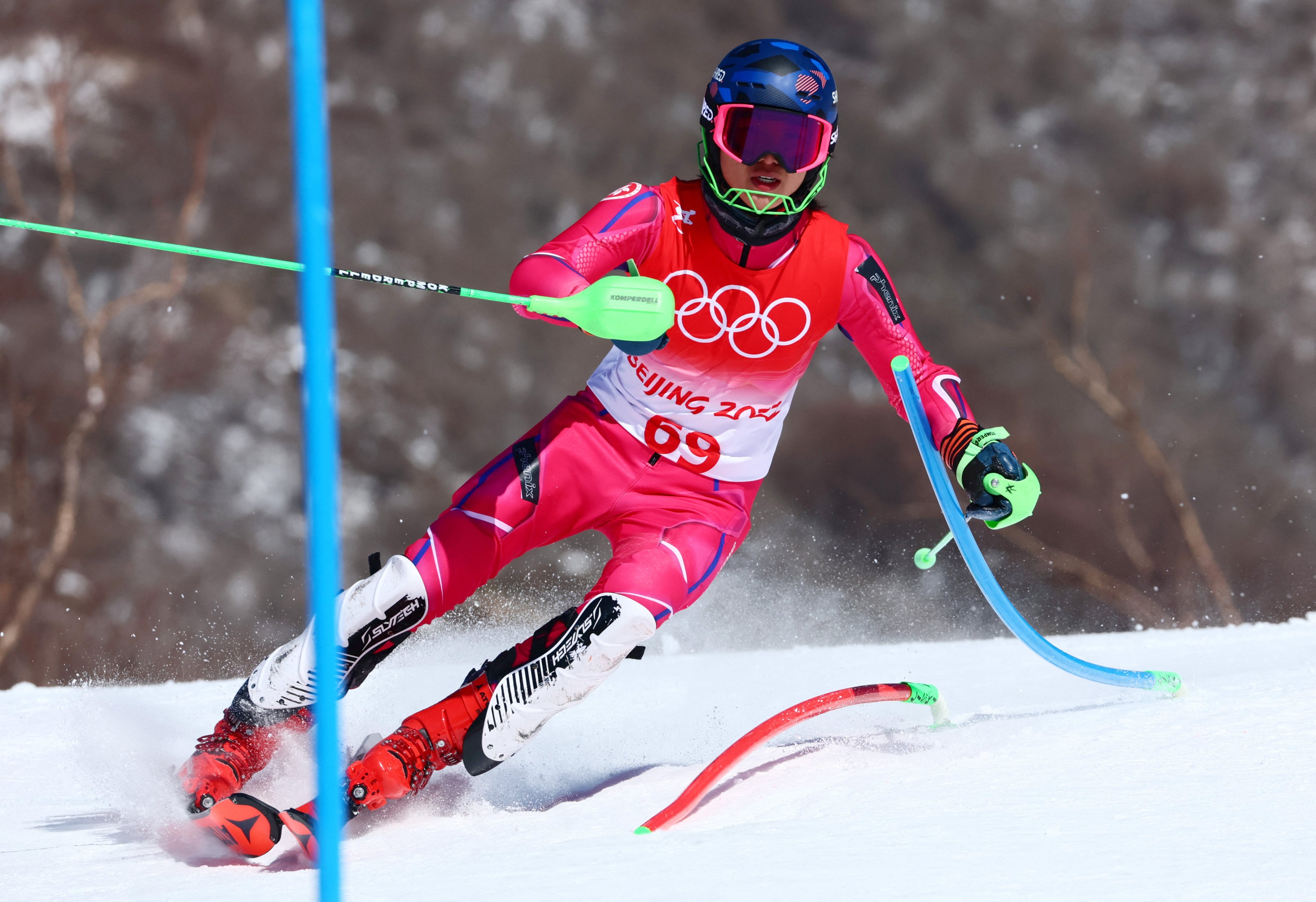 Hong Kong skier Adrian Yung Hau-tsuen in the men’s slalom run event at the Beijing Winter Olympic Games at the Yanqing National Alpine Skiing Centre. Photo: Reuters   