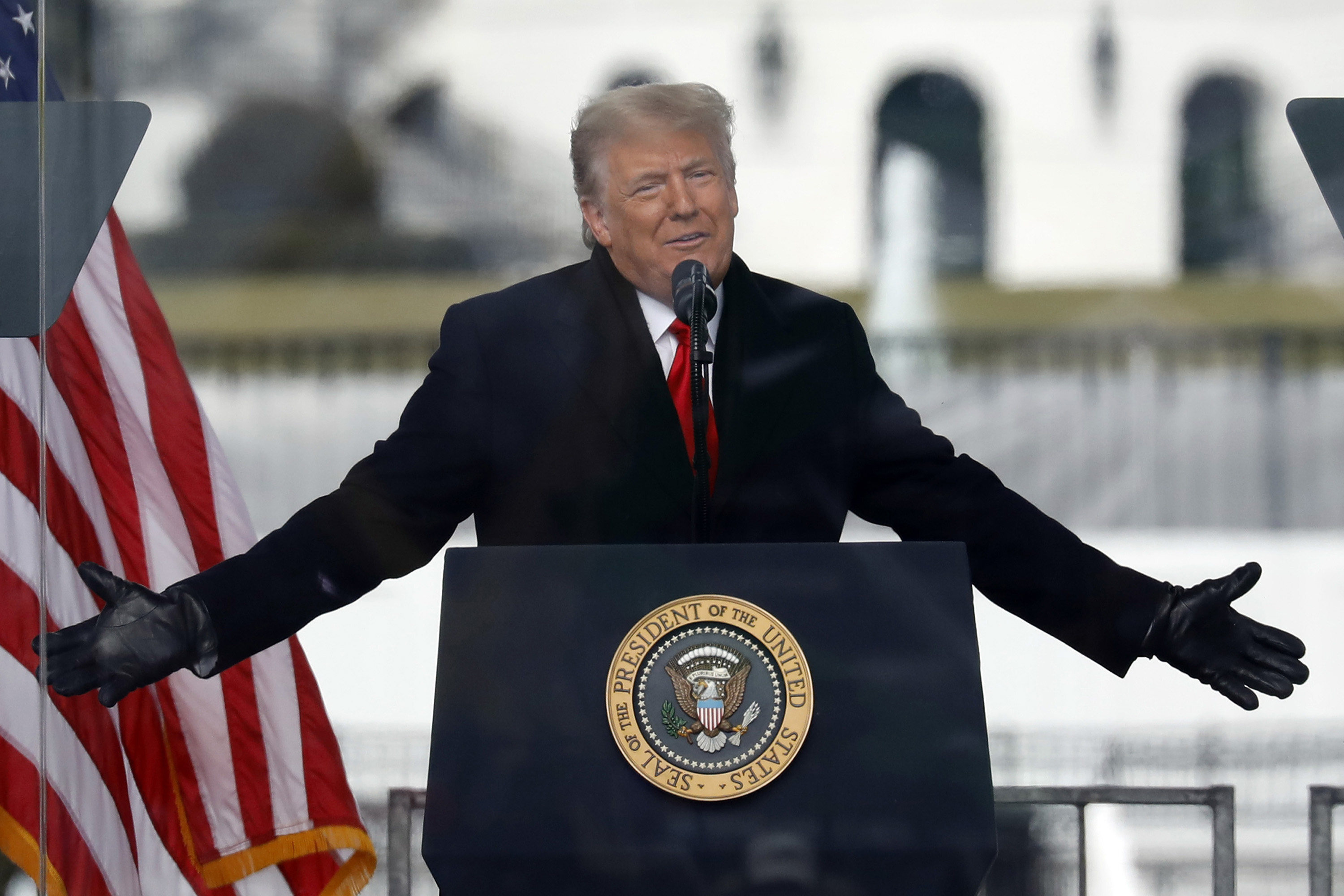 Former US President Donald Trump speaks at a rally on January 6, 2021, shortly before his supporters stormed the US Capitol. Photo: Abaca Press / TNS