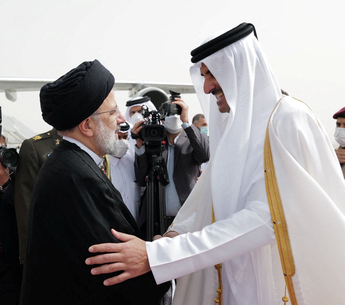 Qatar’s Emir Sheikh Tamim bin Hamad Al-Thani receives Iran’s President Ebrahim Raisi in Doha, Qatar, on Monday. Photo: Qatar News Agency Handout via Reuters