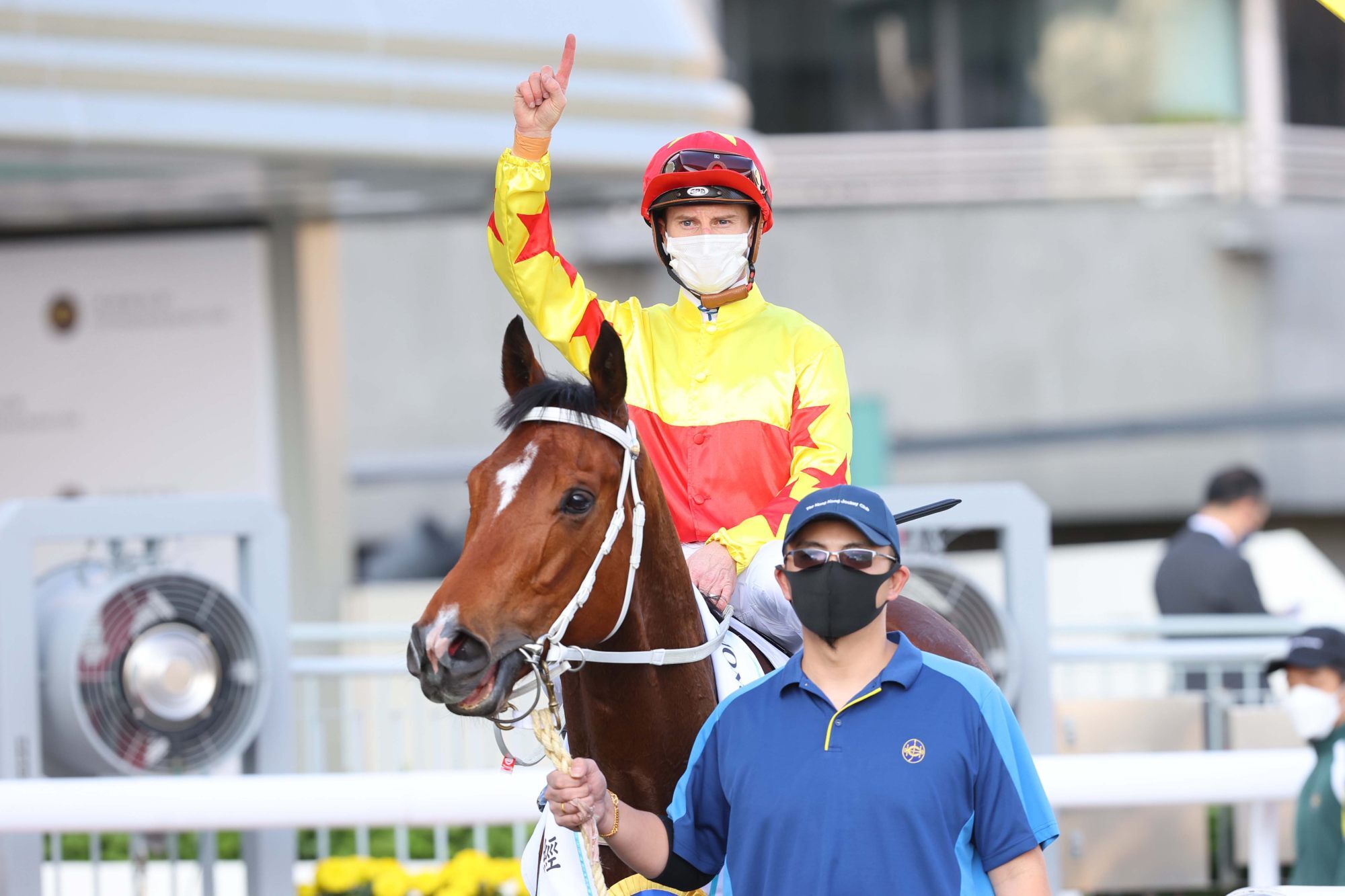 Zac Purton celebrates after winning his first Classic Cup aboard California Spangle.