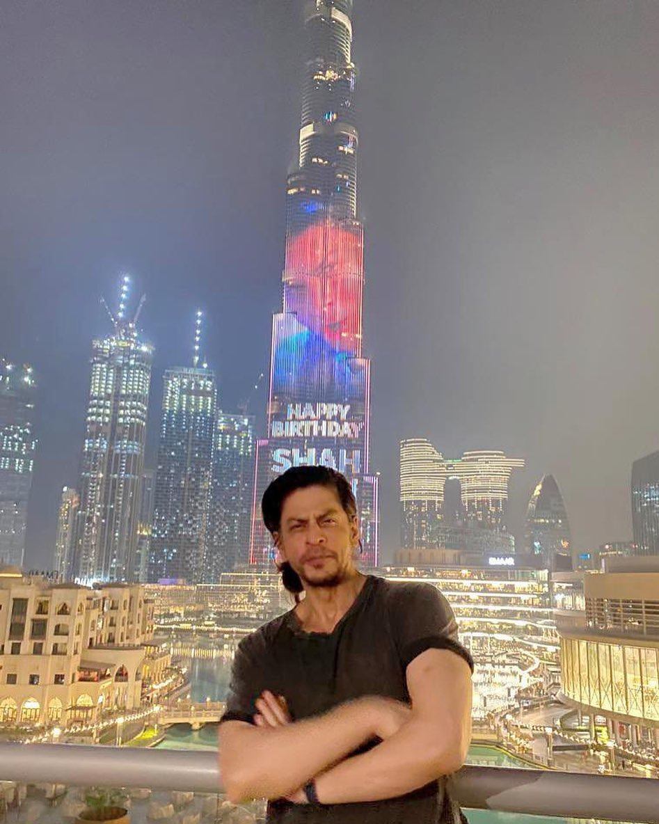 Bollywood actor Shah Rukh Khan in front of the Burj Khalifa in Dubai. Photo: Instagram