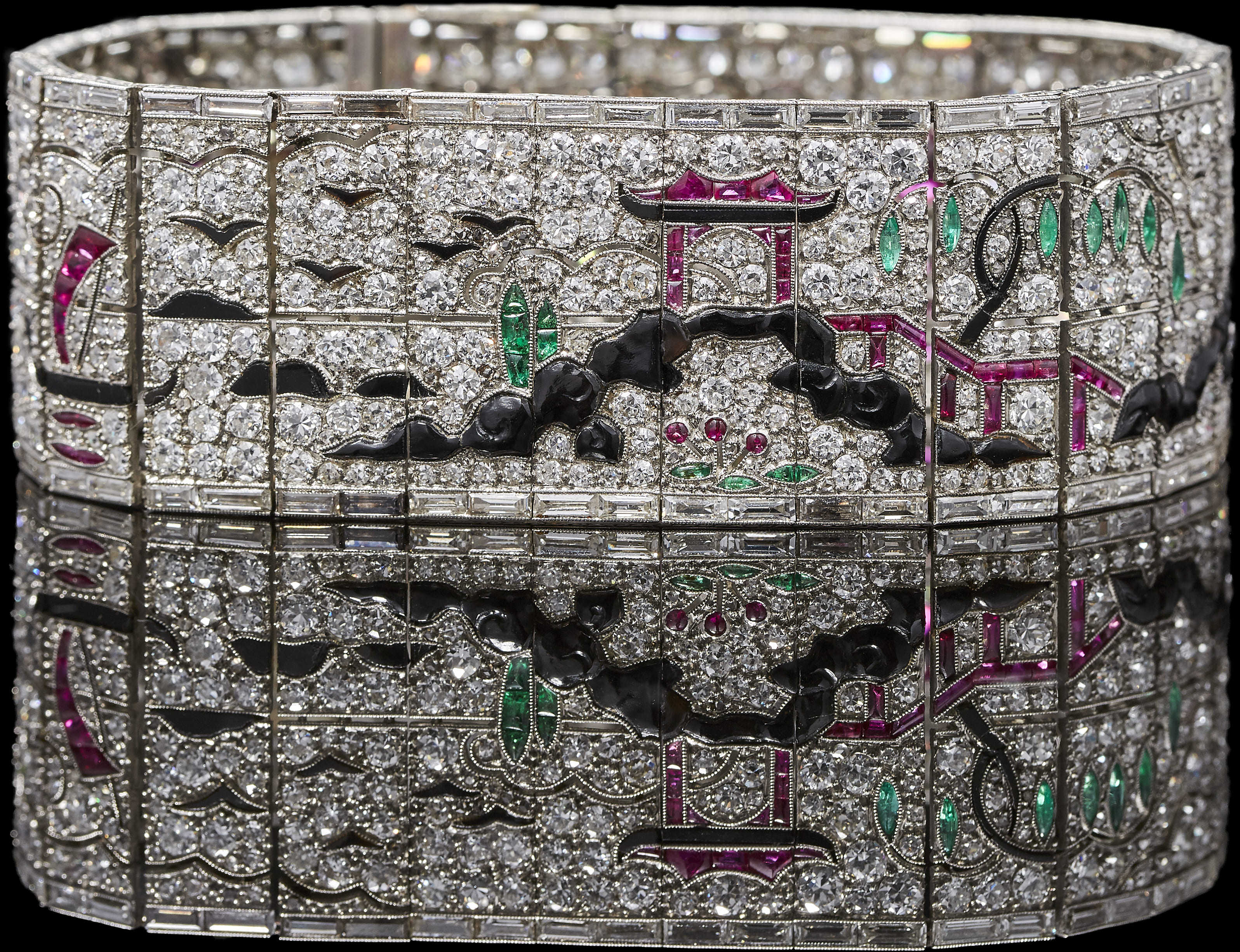 The storied high jewellery maison of Lacloche, which ran from the French capital from 1892 to 1967, is celebrated at an exhibition at L’École, School of Jewellery Arts in Hong Kong’s K11 Musea, with pieces on display like this 1925 bracelet in platinum and white gold, ruby, emerald, obsidian and diamond. Photo: L’École Van Cleef & Arpels