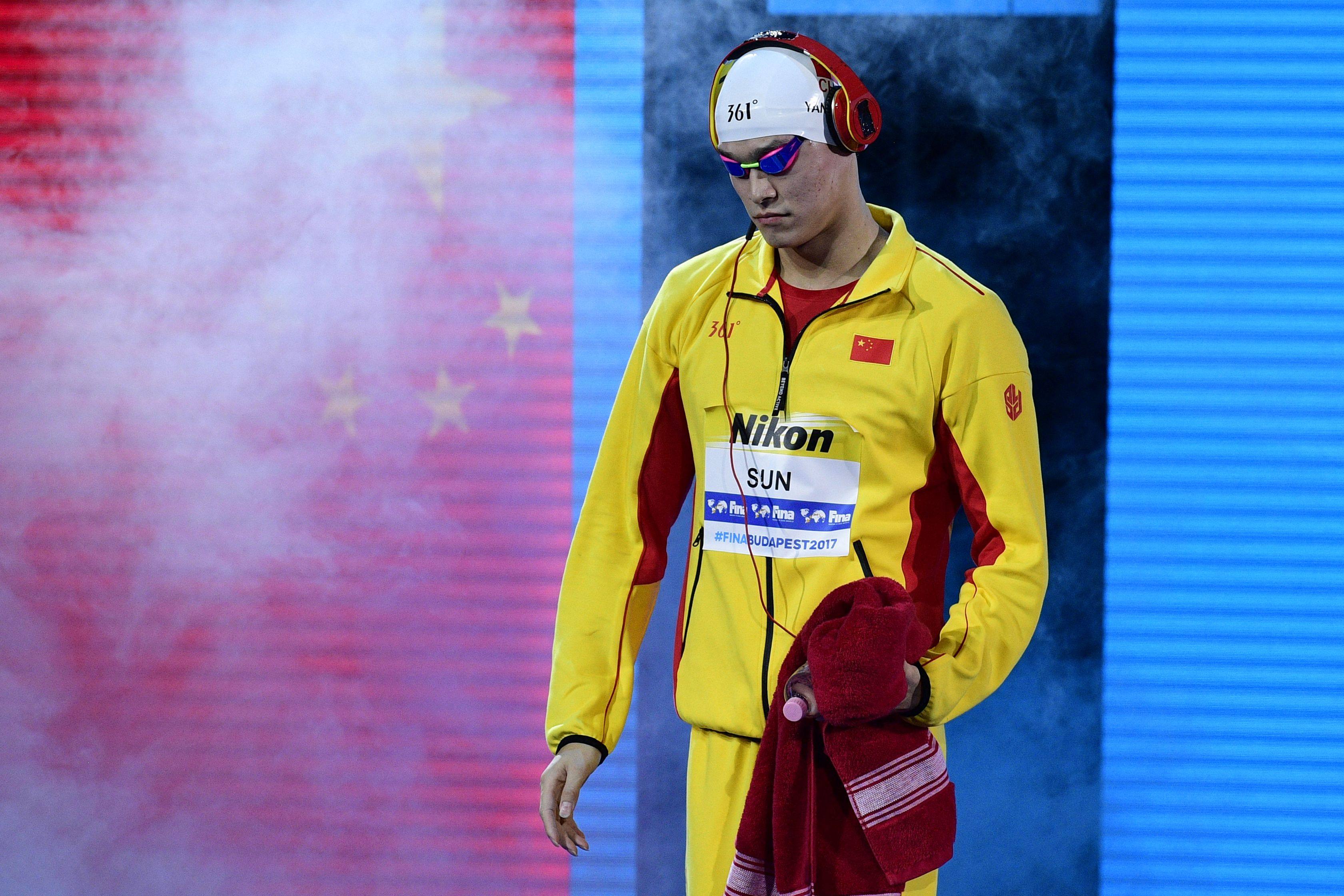China’s Sun Yang arrives to compete in the men’s 400m freestyle final during 2017 Fina World Championships in Budapest. Photo: AFP