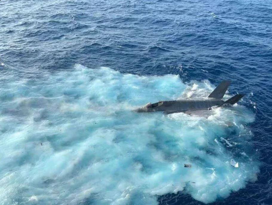 The US Navy confirmed in January that a photo circulating on social media did show an F-35C, one of its most advanced fighter aircraft, floating in the South China Sea after a “landing mishap”. Photo: Handout