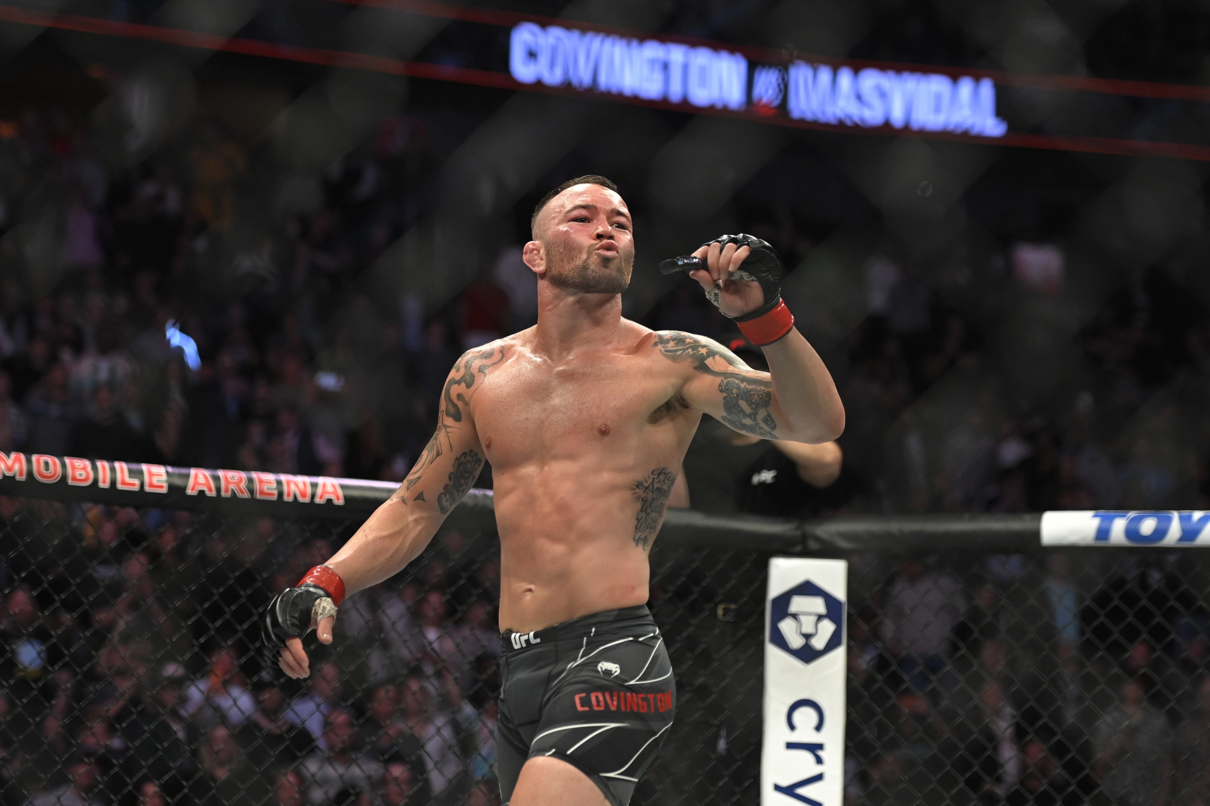 UFC 272 Dana White reacts to Colby Covingtons call-out of Dustin Poirier 