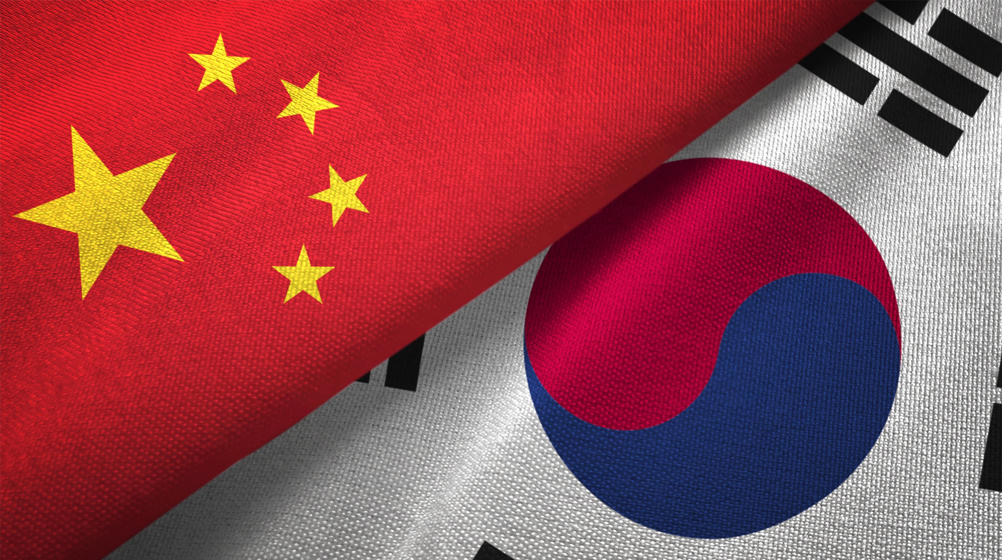 The flags of South Korea and China. Photo: Getty Images/iStockphoto