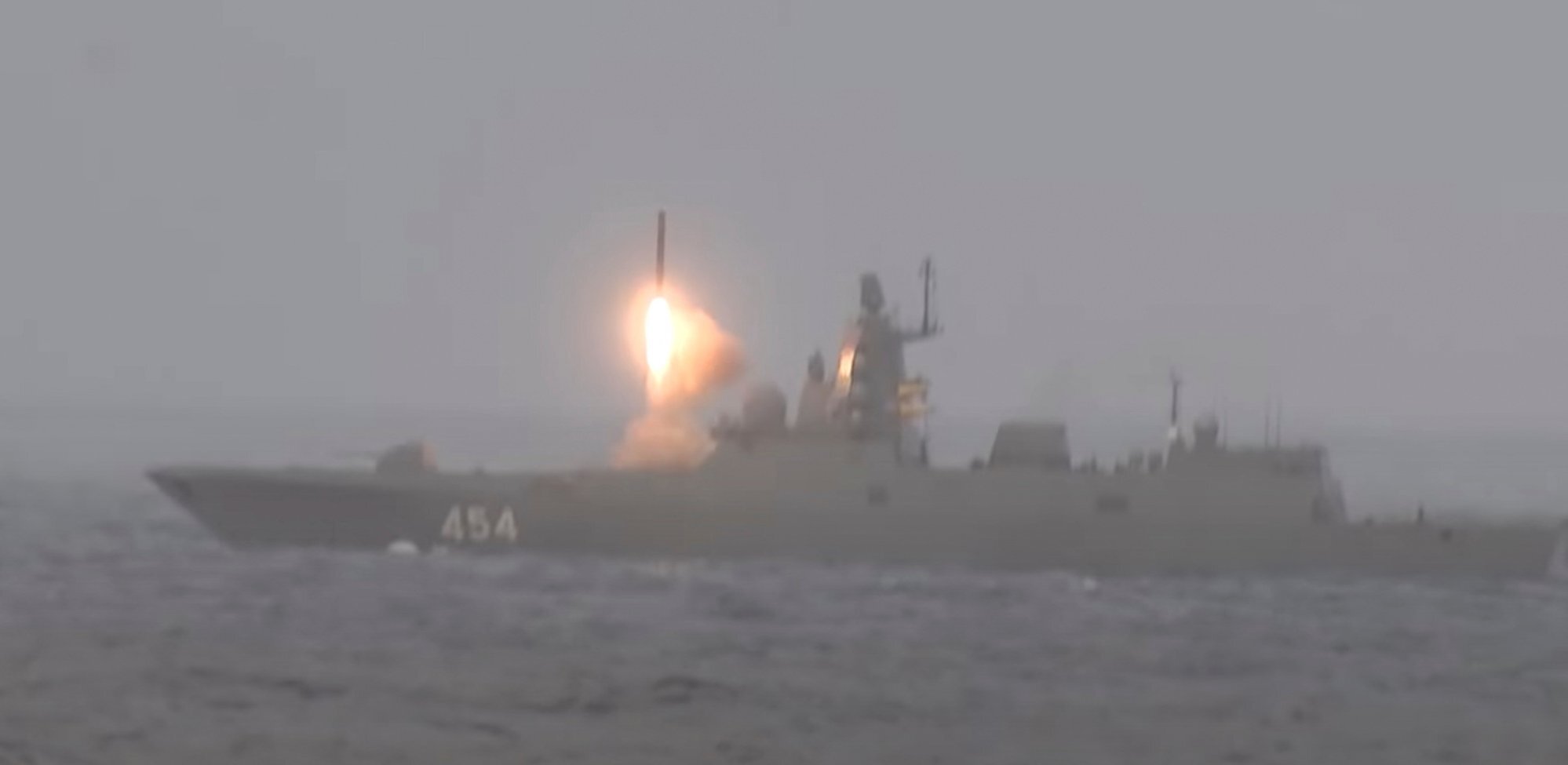 Russian guided missile frigate Admiral Gorshkov fires a Tsirkon hypersonic missile during the exercises by nuclear forces in an unknown location, in this image released in February. Photo: Russian Defence Ministry via Reuters