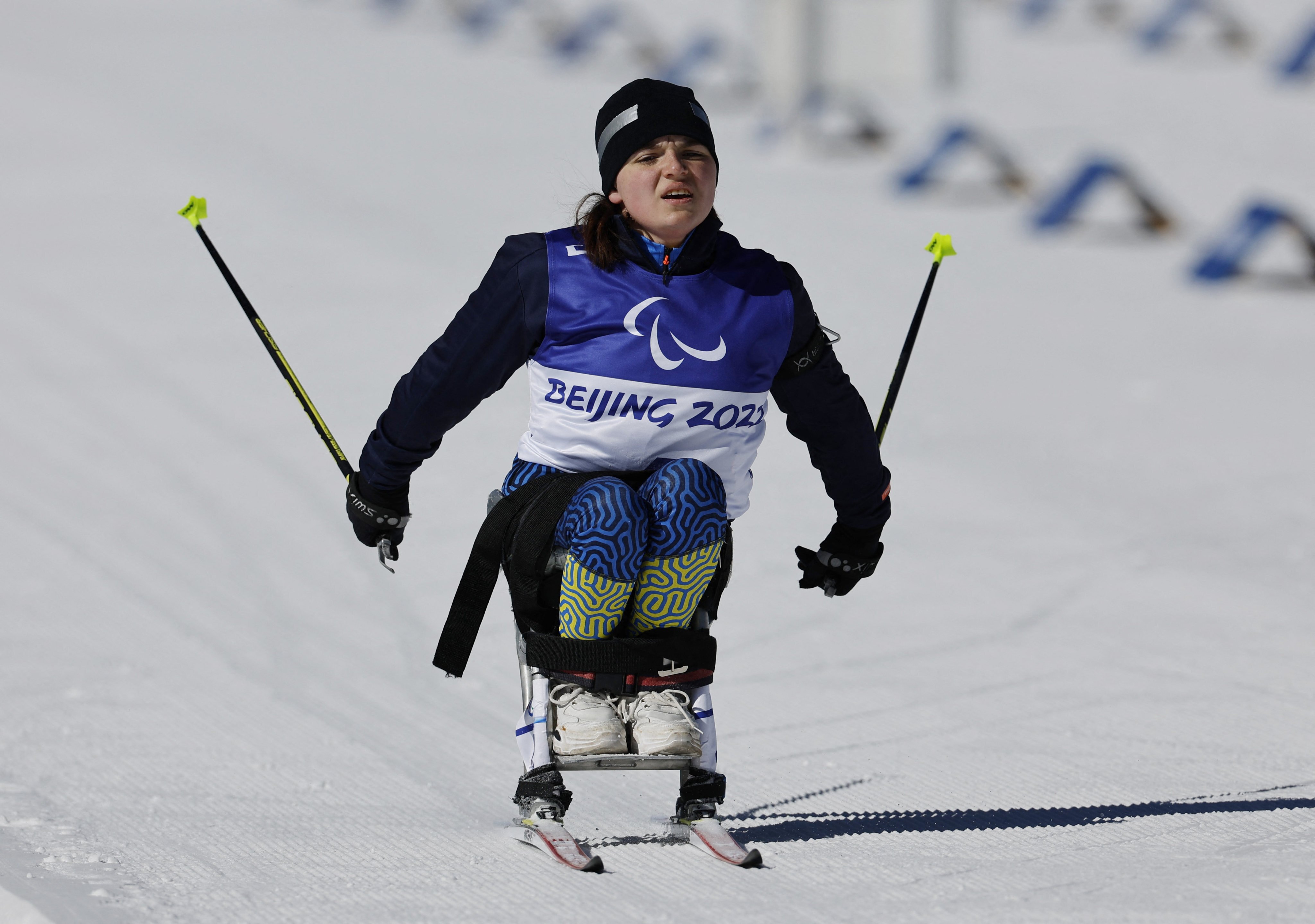 Anastasiia Laletina of Ukraine in action during the Para Biathlon - Women’s Sprint Sitting. Photo: Reuters