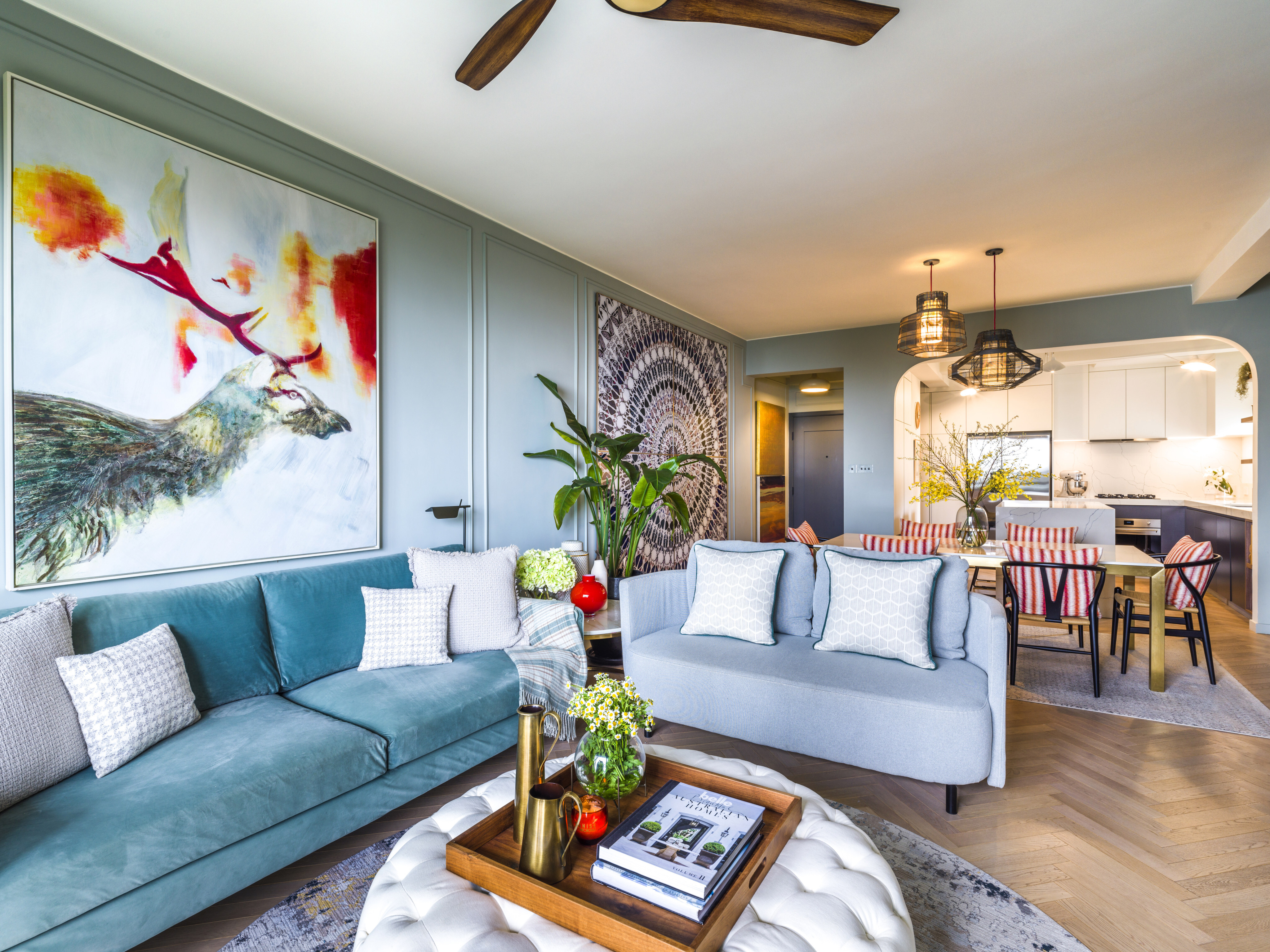 At this apartment in Pok Fu Lam, Hong Kong, designed by Rosheen Rodwell Interiors, a treasured painting provides the living area’s colour palette for a family of four. Photo: John Butlin