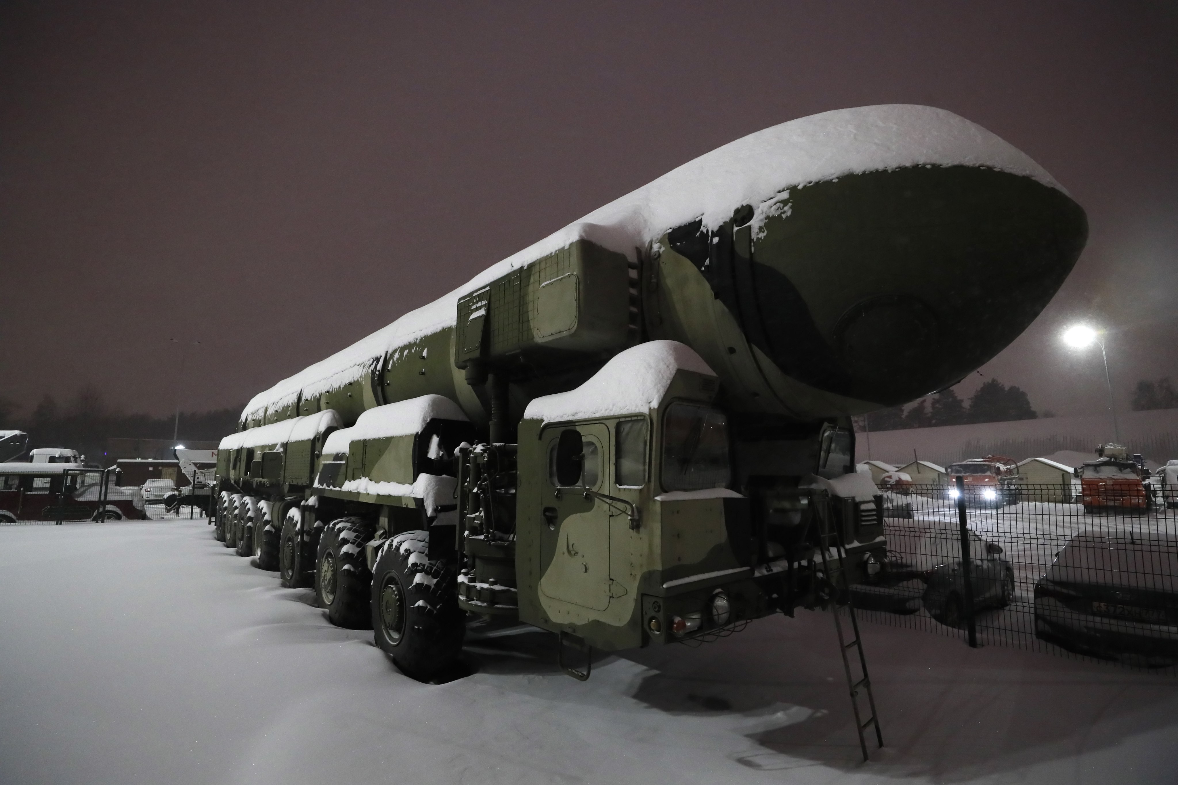 A Russian strategic ballistic missile Topol launching vehicle, part of the Honour of the Russian Armed Forcesat exhibition, is parked outside the VDNH multifunctional exhibition centre in Moscow, on January 16, 2021. The risk of nuclear war now seems higher than at any time since the Cuban missile crisis in 1962. Photo: EPA-EFE