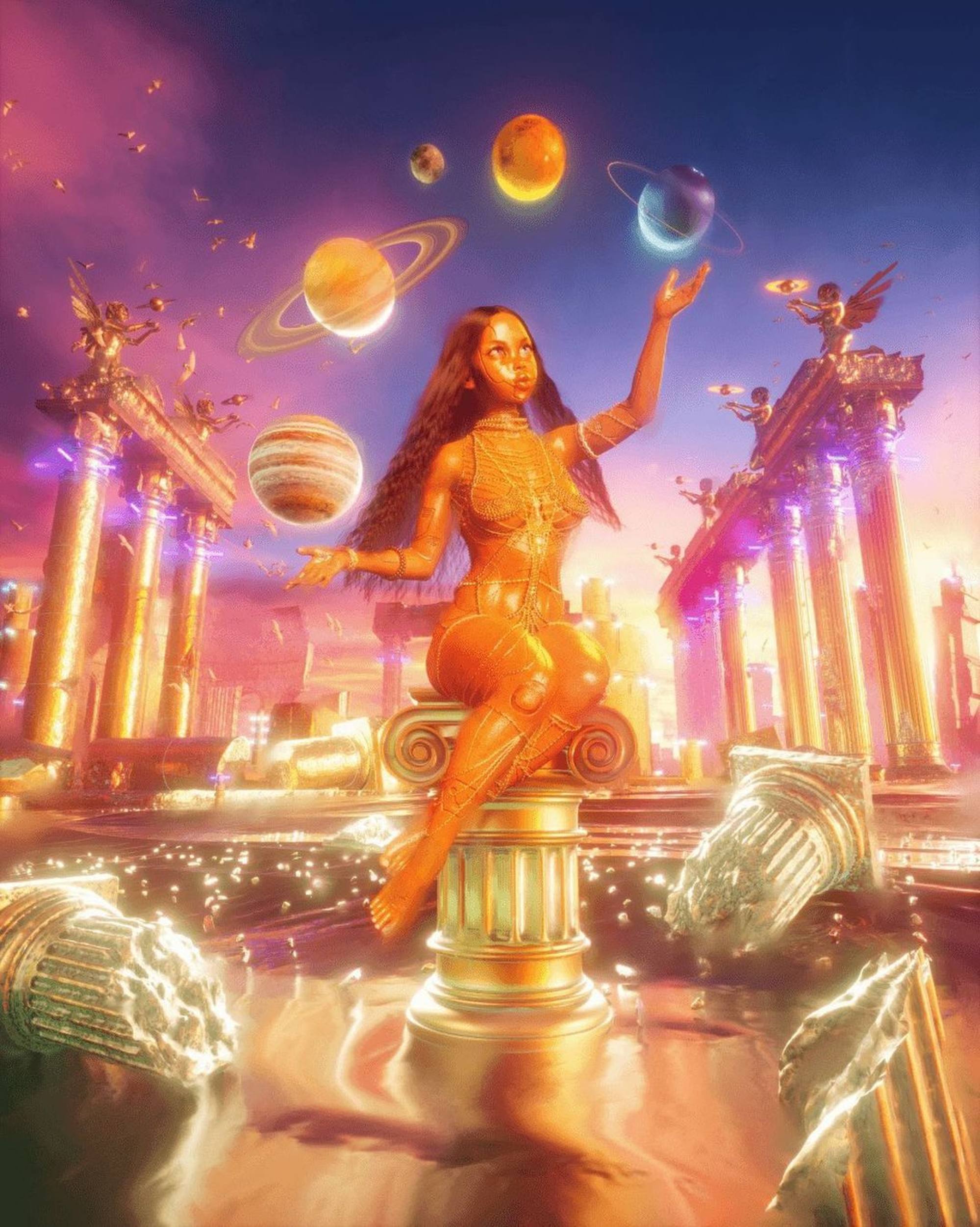 Aether – Galaxy Goddess by Serwah Attafuah, an NFT sold by Paris Hilton last year. Photo: @parishiltonnft/Instagram