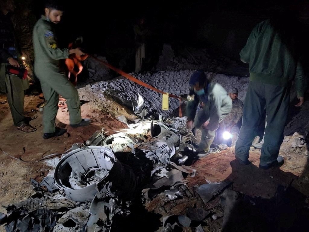 Pakistani security sources say this is the remains of a missile fired from India. Photo: Reuters