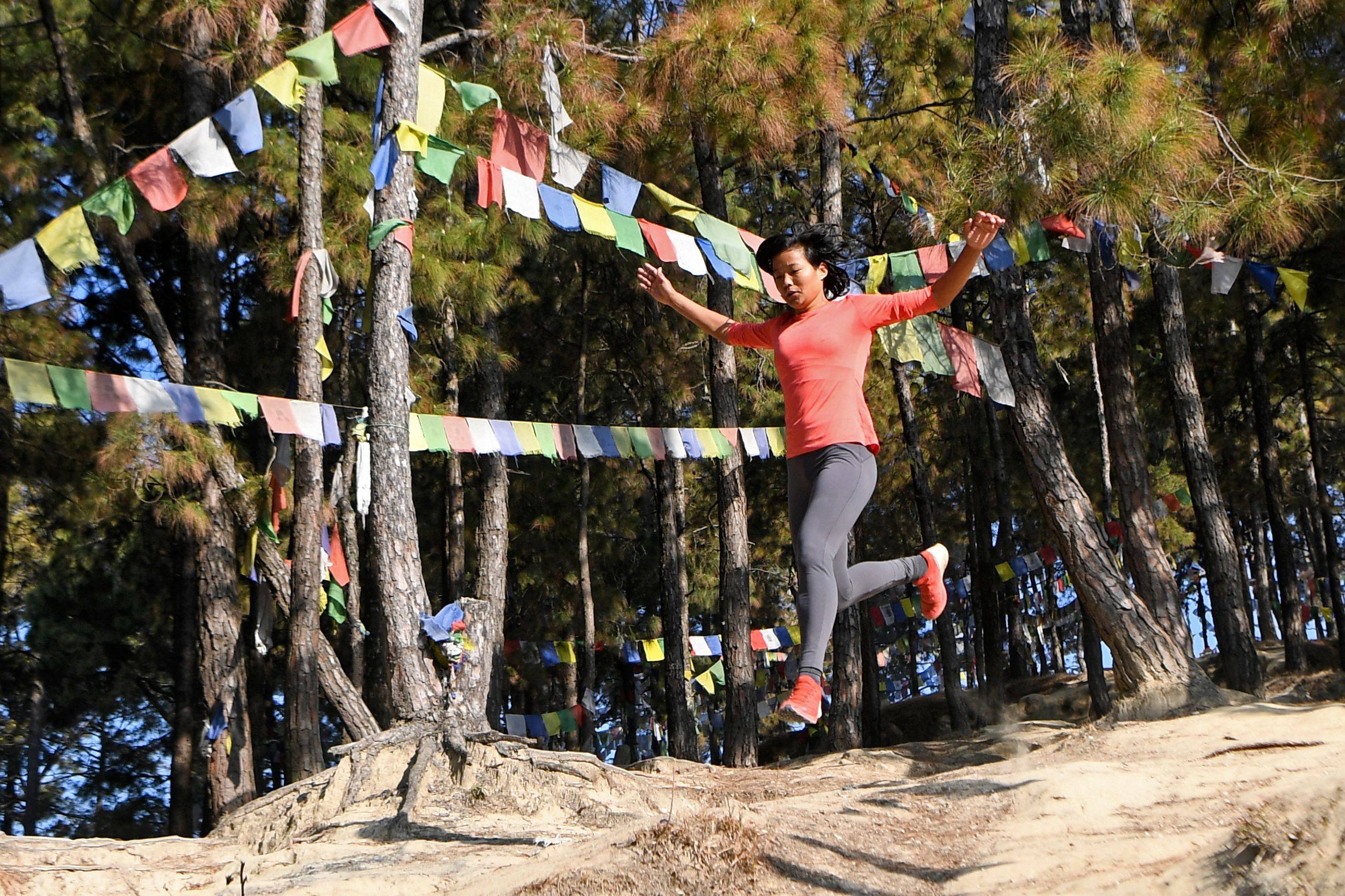 Mira Rai takes part in a training session on a hill on the outskirts of Kathmandu. Photo: AFP