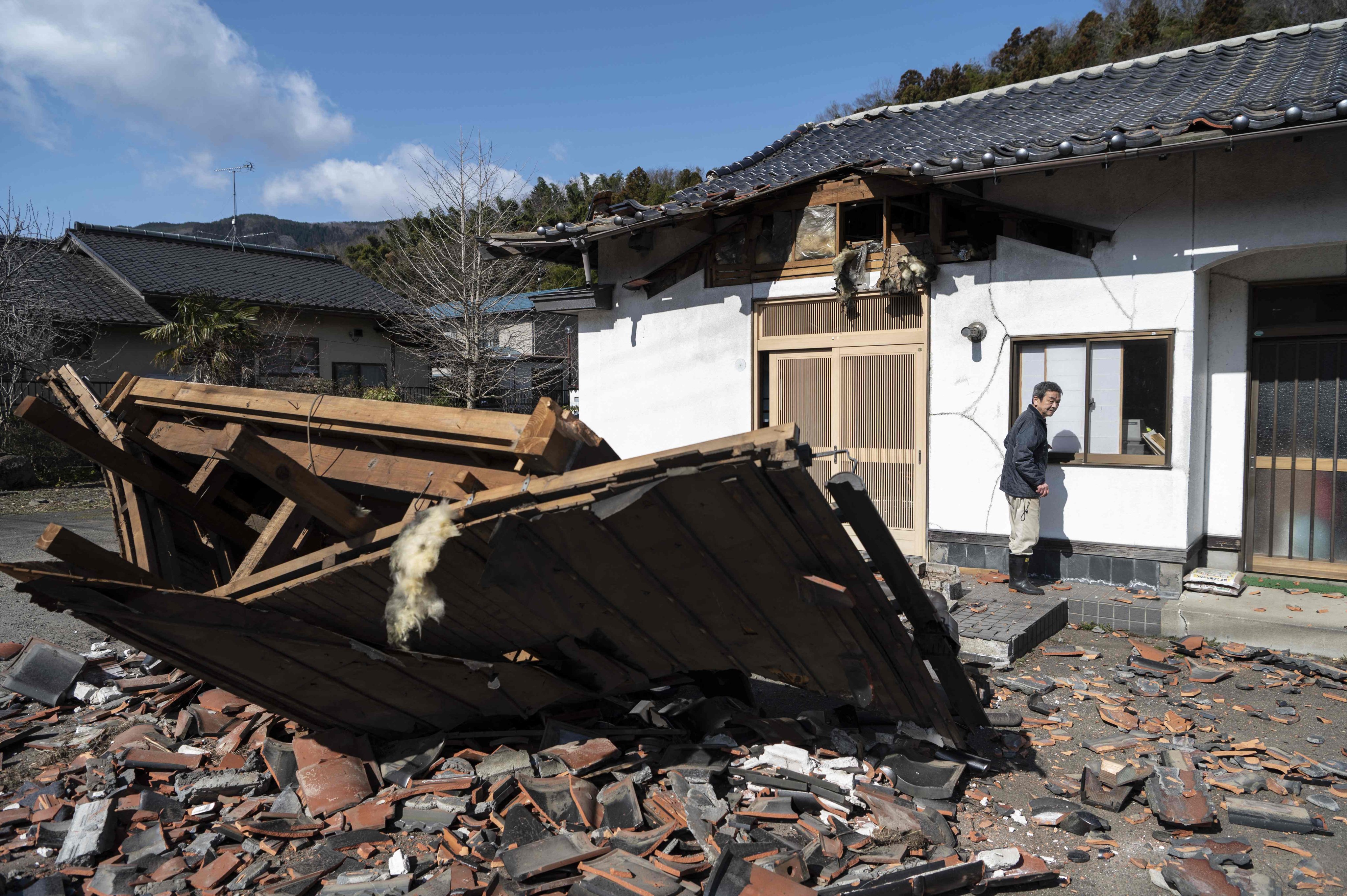 A damaged restaurant in Shiroishi, Miyagi prefecture, following Wednesday’s earthquake. Photo: AFP