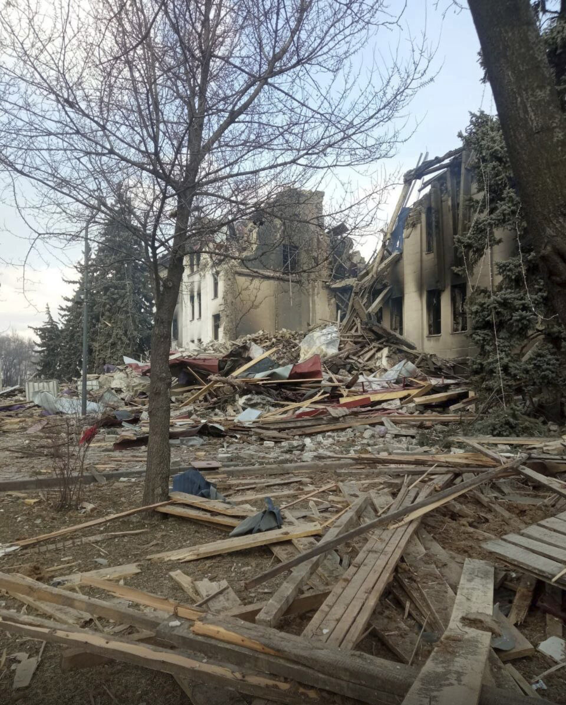 The aftermath of an attack on the theatre in Mariupol, Ukraine. Photo: Azov Battalion via AP