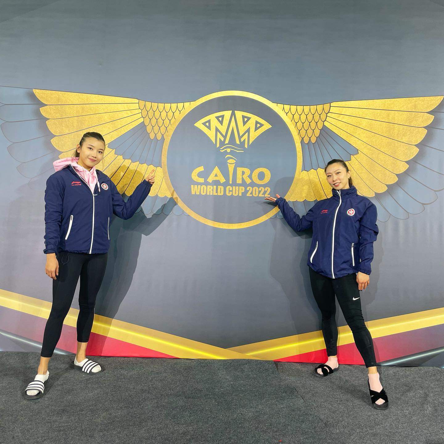 Hong Kong gymnastics team athletes Charlie Chan Cheuk-lam and Angel Wong Hiu-ying after competing at the FIG World Cup in Cairo, Egypt. Photo: Facebook / Angel Wong   