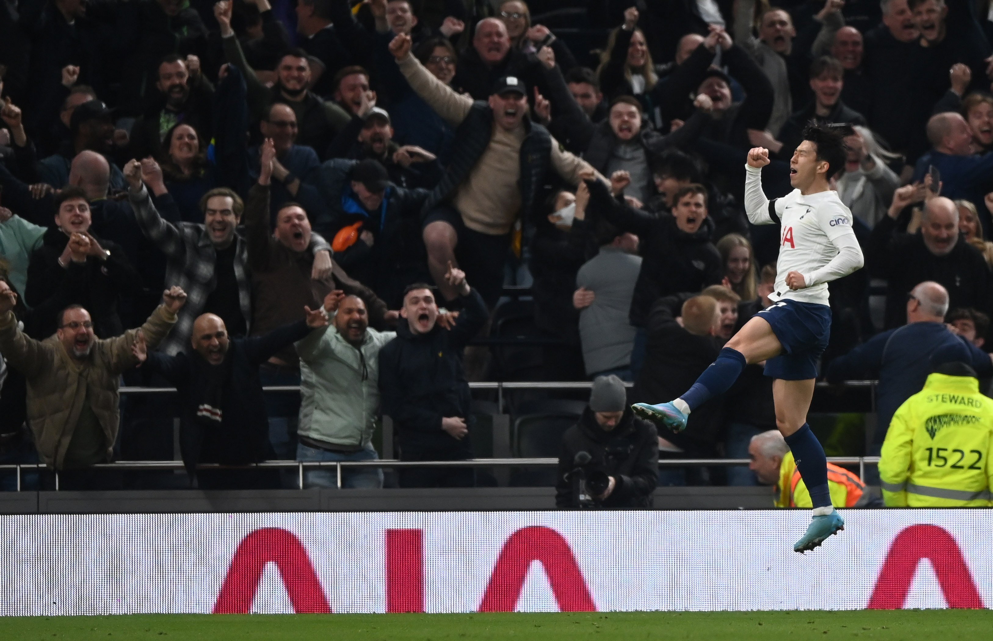 Tottenham’s Son Heung-Min celebrates scoring is second goal against West Ham United. Photo: EPA-EFE