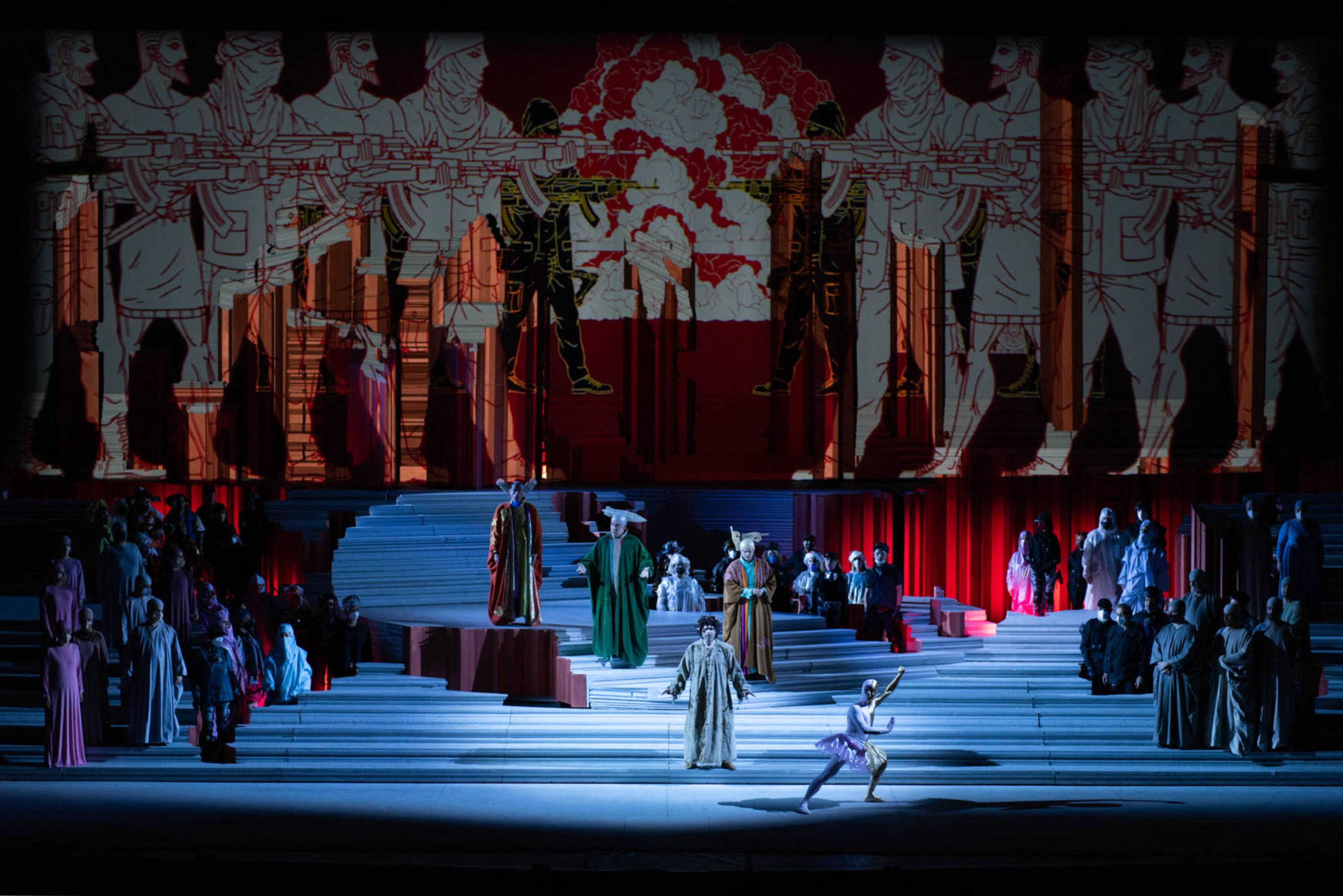 Artists perform in a production of Puccini’s opera “Turandot” staged by Chinese artist Ai Weiwei in Rome, Italy. Photo: AFP