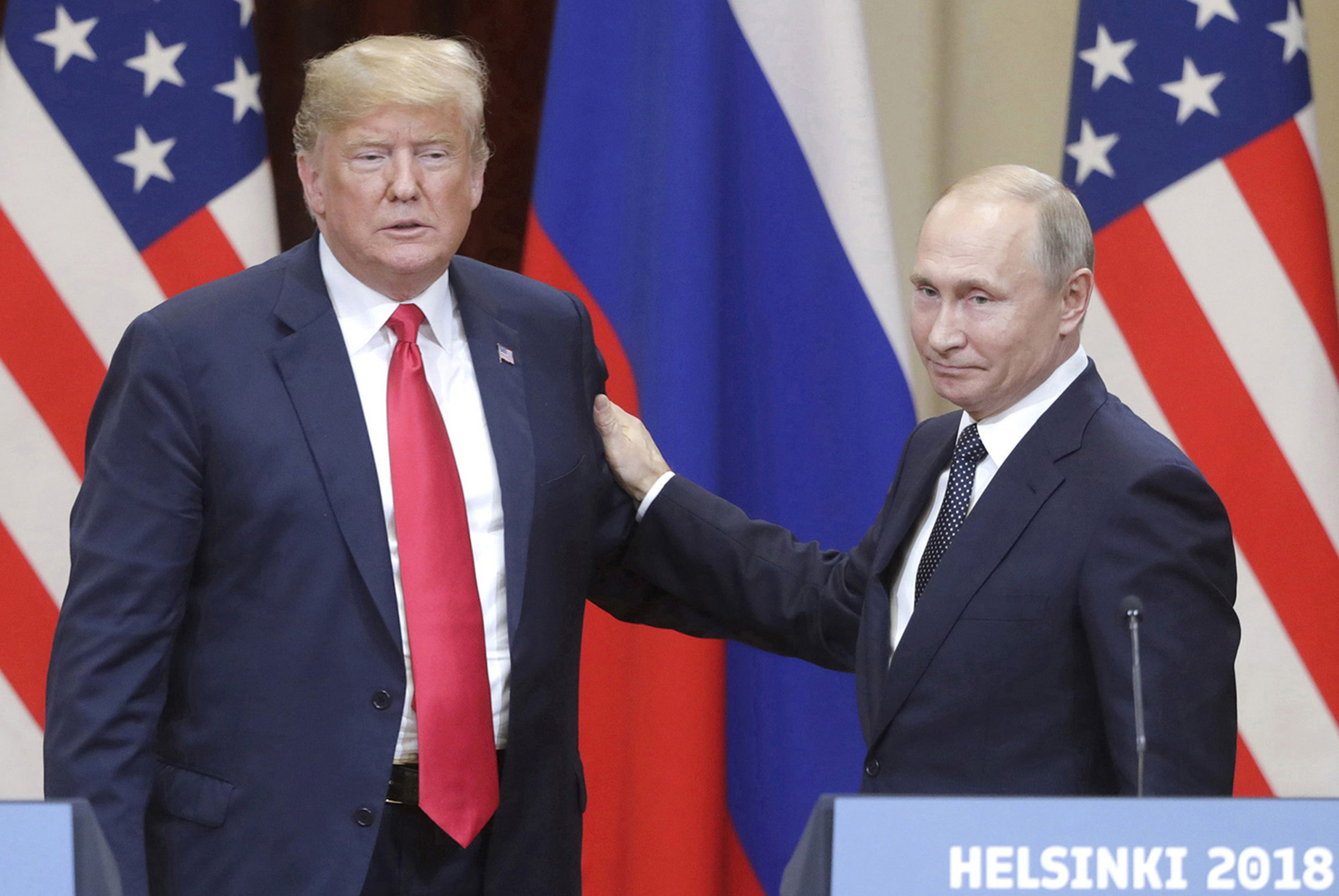 US President Donald Trump and Russia’s President Vladimir Putin give a joint news conference at the Presidential Palace in Helsinki, Finland in July 2018. Photo: TNS