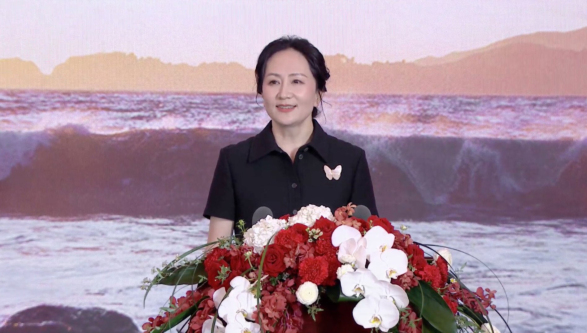 Huawei Technologies Co chief financial officer Meng Wanzhou speaks at a press conference for the company’s latest annual report in Shenzhen, in southern Guangdong province, on March 28, 2022. Photo: Iris Deng