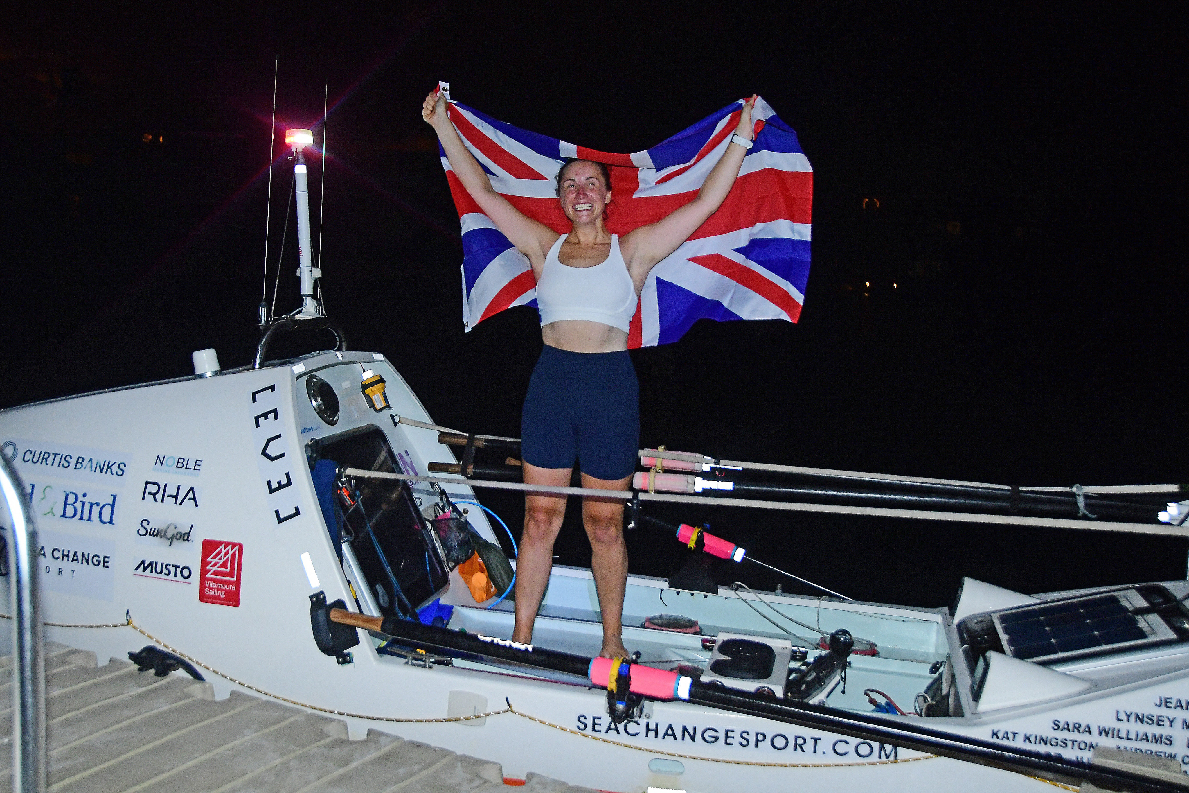 Victoria Evans sets the women’s world record for rowing across the Atlantic. Photo: Sandy Pitt, BTMI
