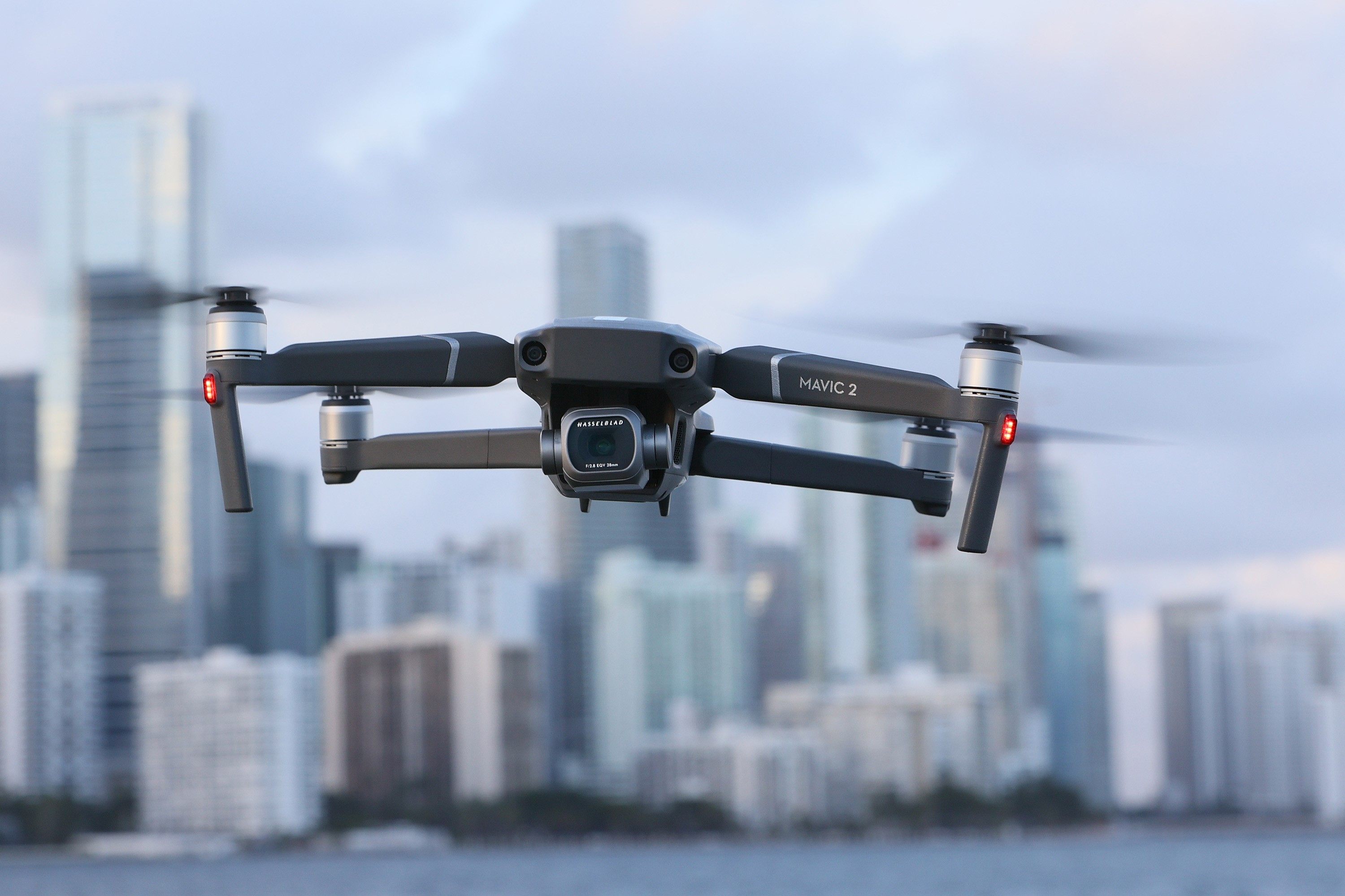 A DJI drone hovers in air in Miami, Florida. Photo: AFP
