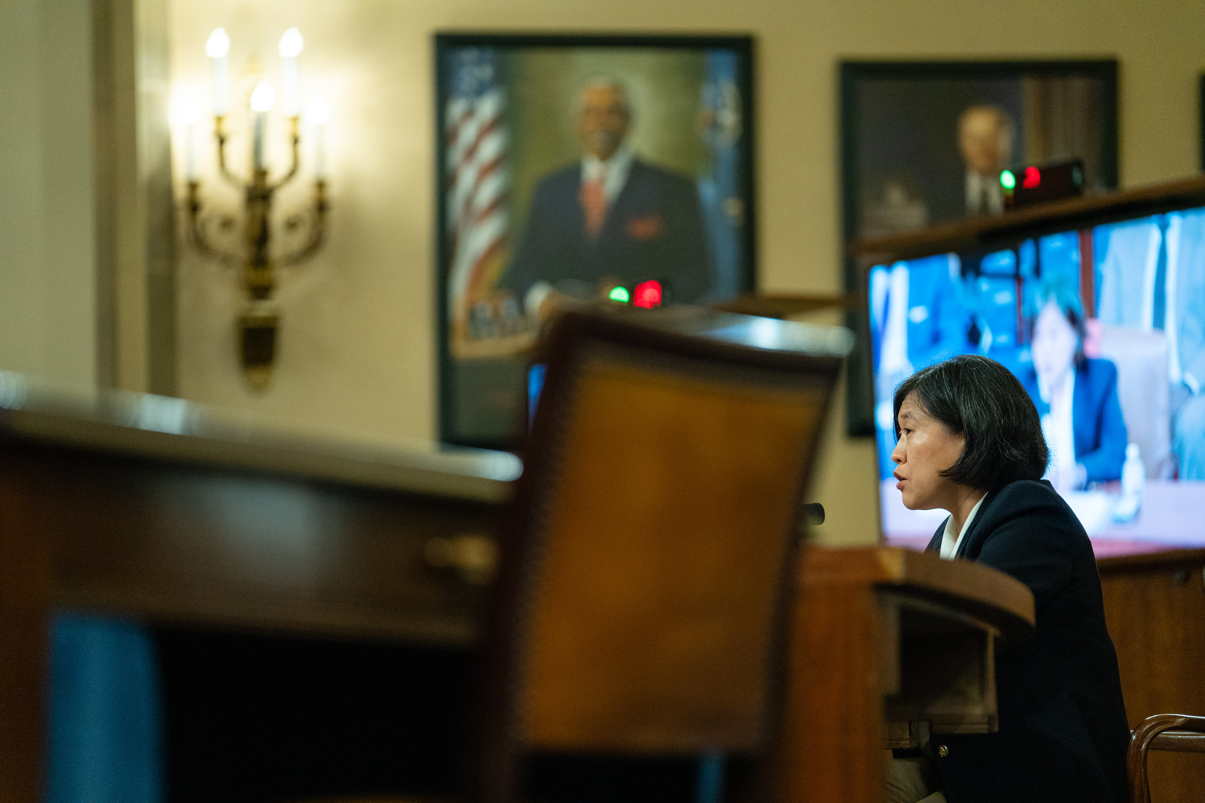 Katherine Tai, the US trade representative, speaking at a House Ways and Means Committee hearing in Washington on Wednesday. Photo: Bloomberg