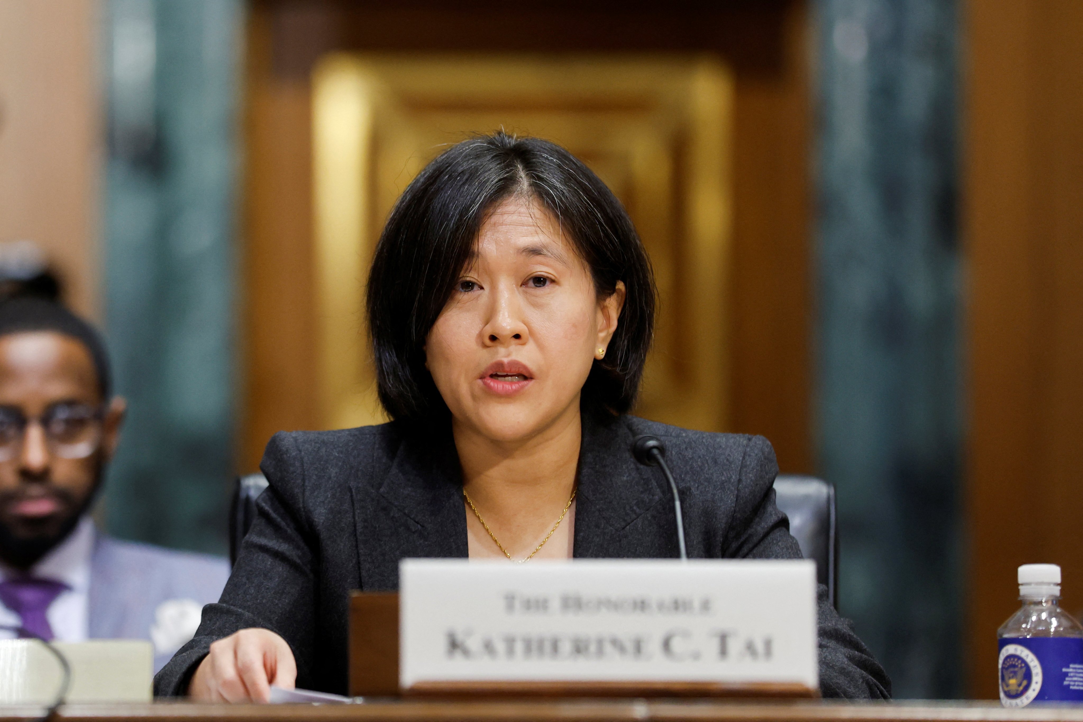 US Trade Representative Katherine Tai testifies at a Senate Finance Committee hearing on President Joe Biden’s trade agenda in Washington on Thursday. Photo: Reuters