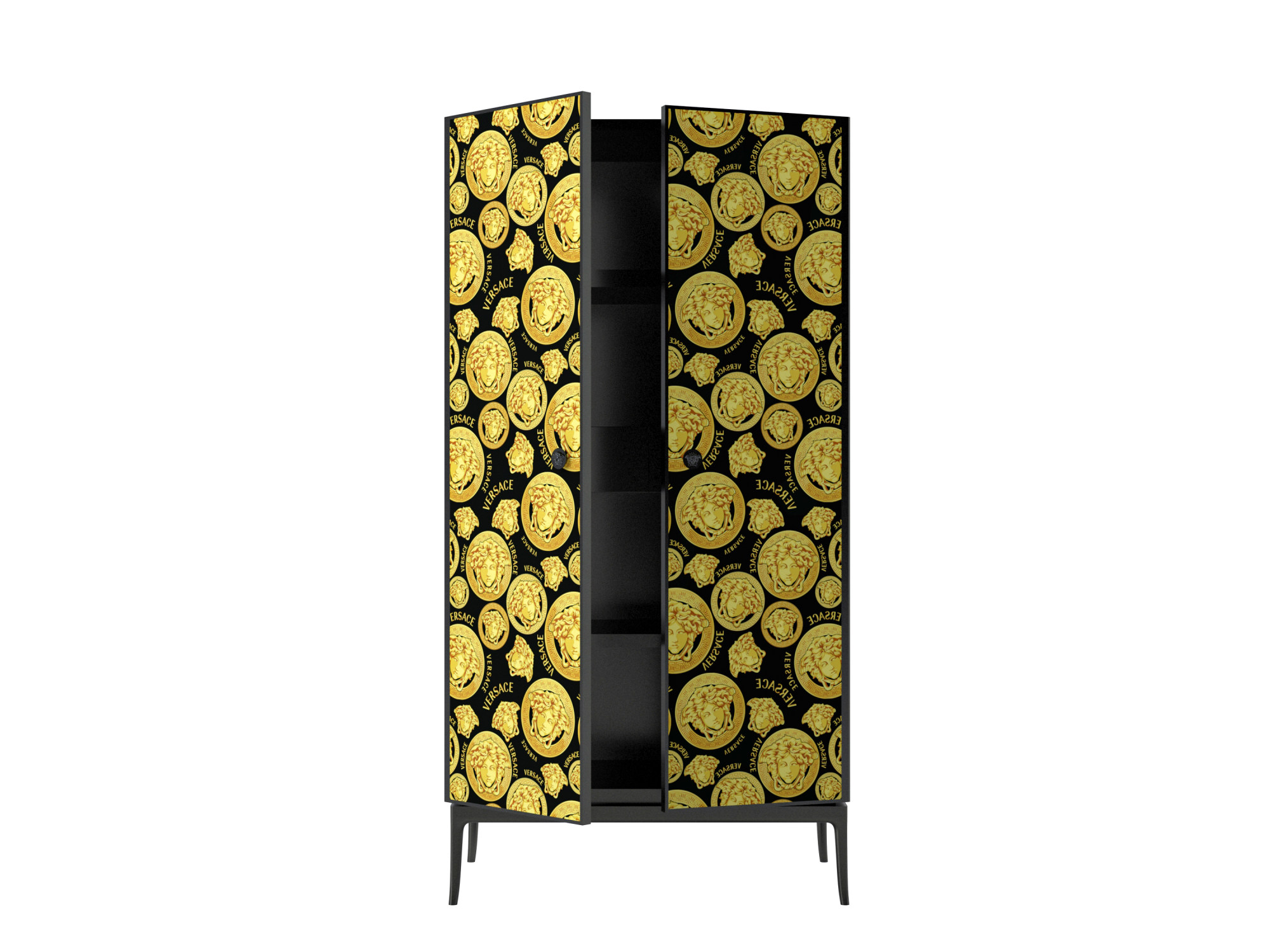Versace Stiletto cabinet in lacquered wood and glass. Photo: Versace