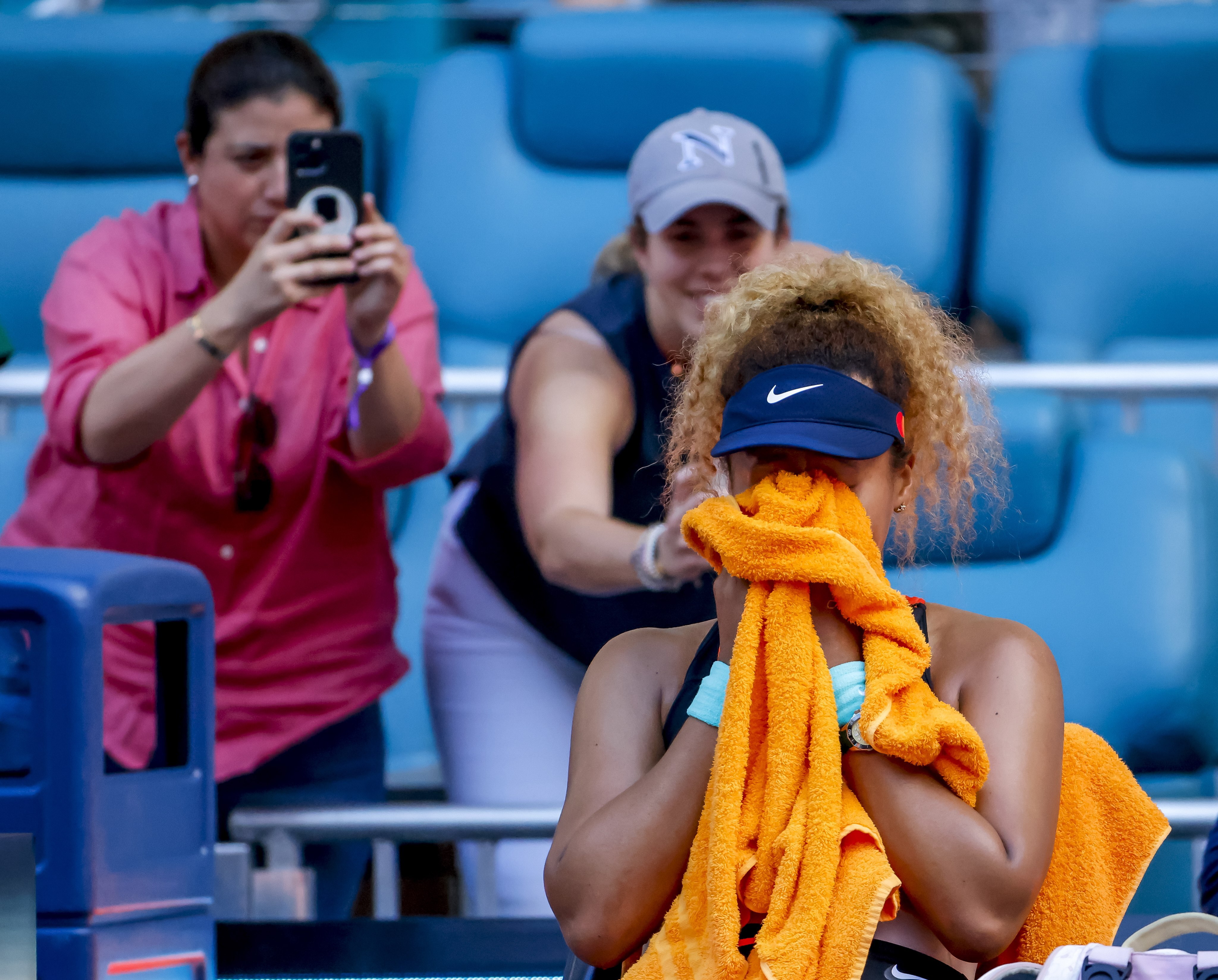 An emotional Naomi Osaka reacts after beating Belinda Bencic at the Miami Open. Photo: EPA-EFE