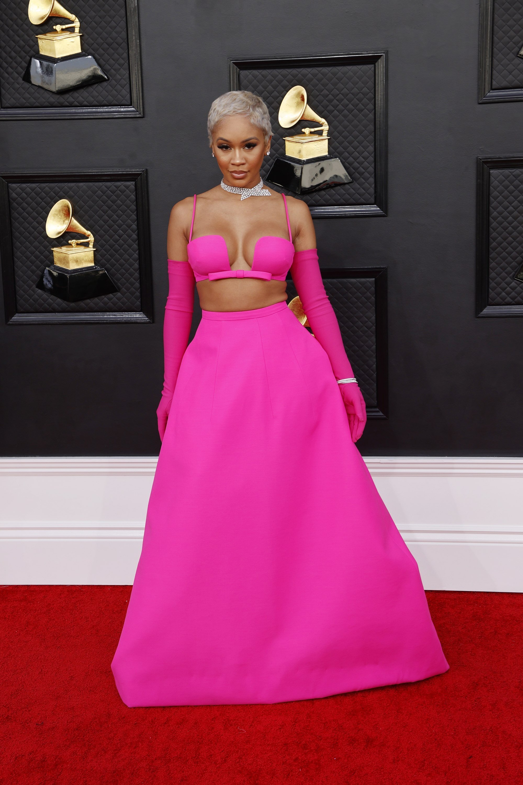 Hot pink was the colour of the night, with Saweetie being just one of the stars rocking the vibrant hue. Photo: EPA-EFE