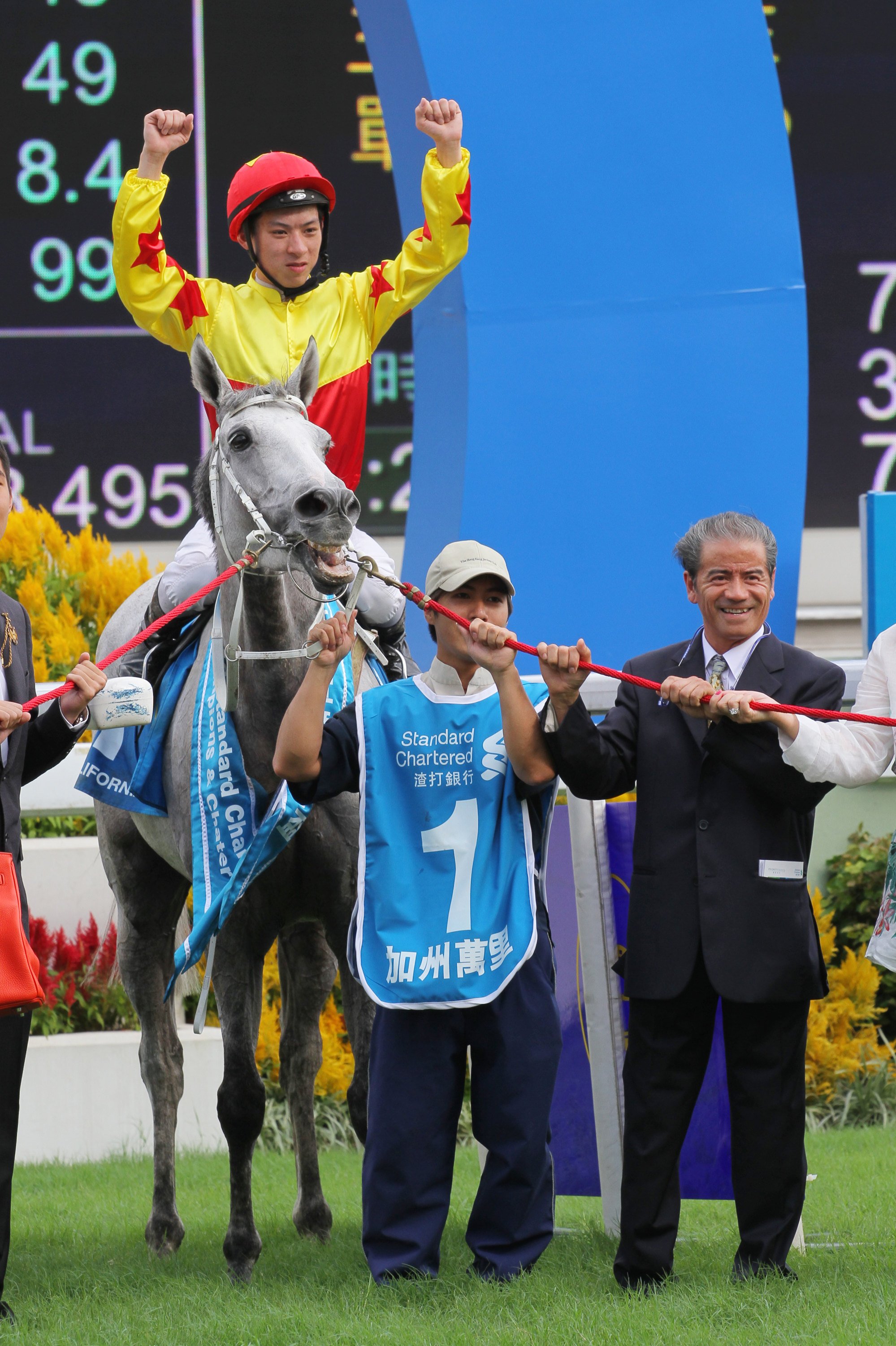 Jockey Matthew Chadwick and trainer Tony Cruz enjoy one of California Memory’s victories. Photo: Kenneth Chan