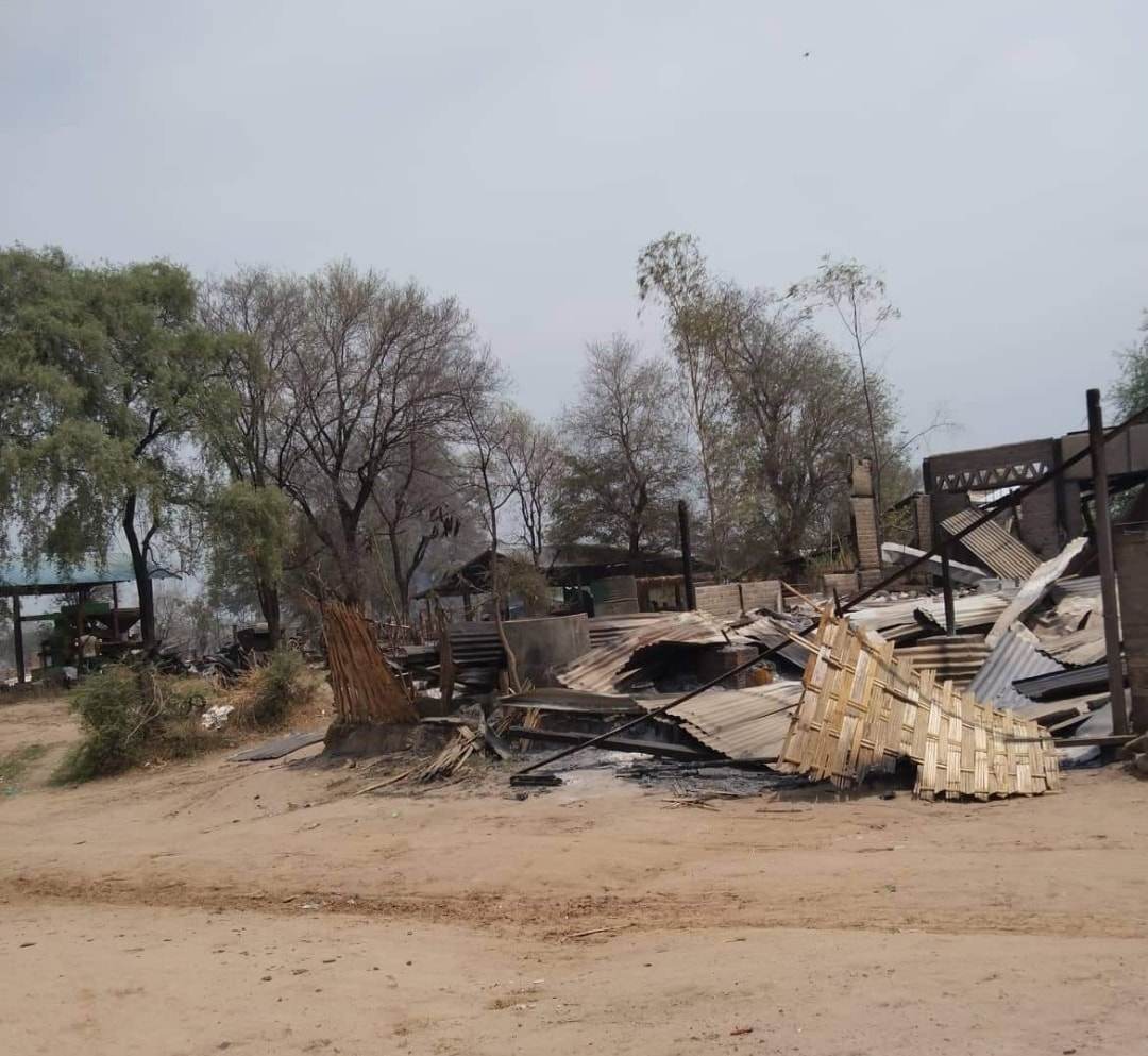 Many Myanmar residents lost their homes after the attack by junta forces on April 4, 2022, in Nga Tin Gyi village, Khin Oo township. 
Photo: Handout