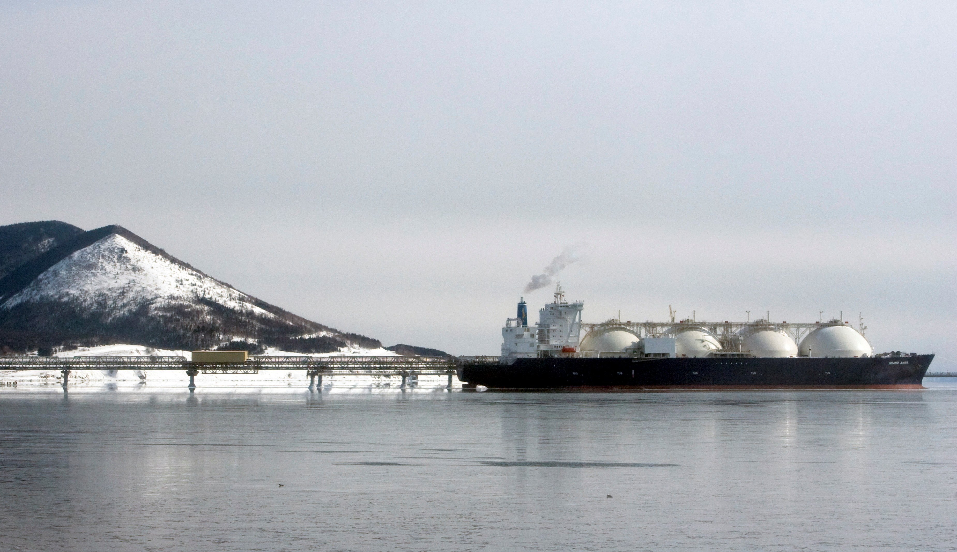 A Japanese liquefied natural gas (LNG) carrier anchored near an LNG plant on the Russian island of Sakhalin. File photo: Reuters