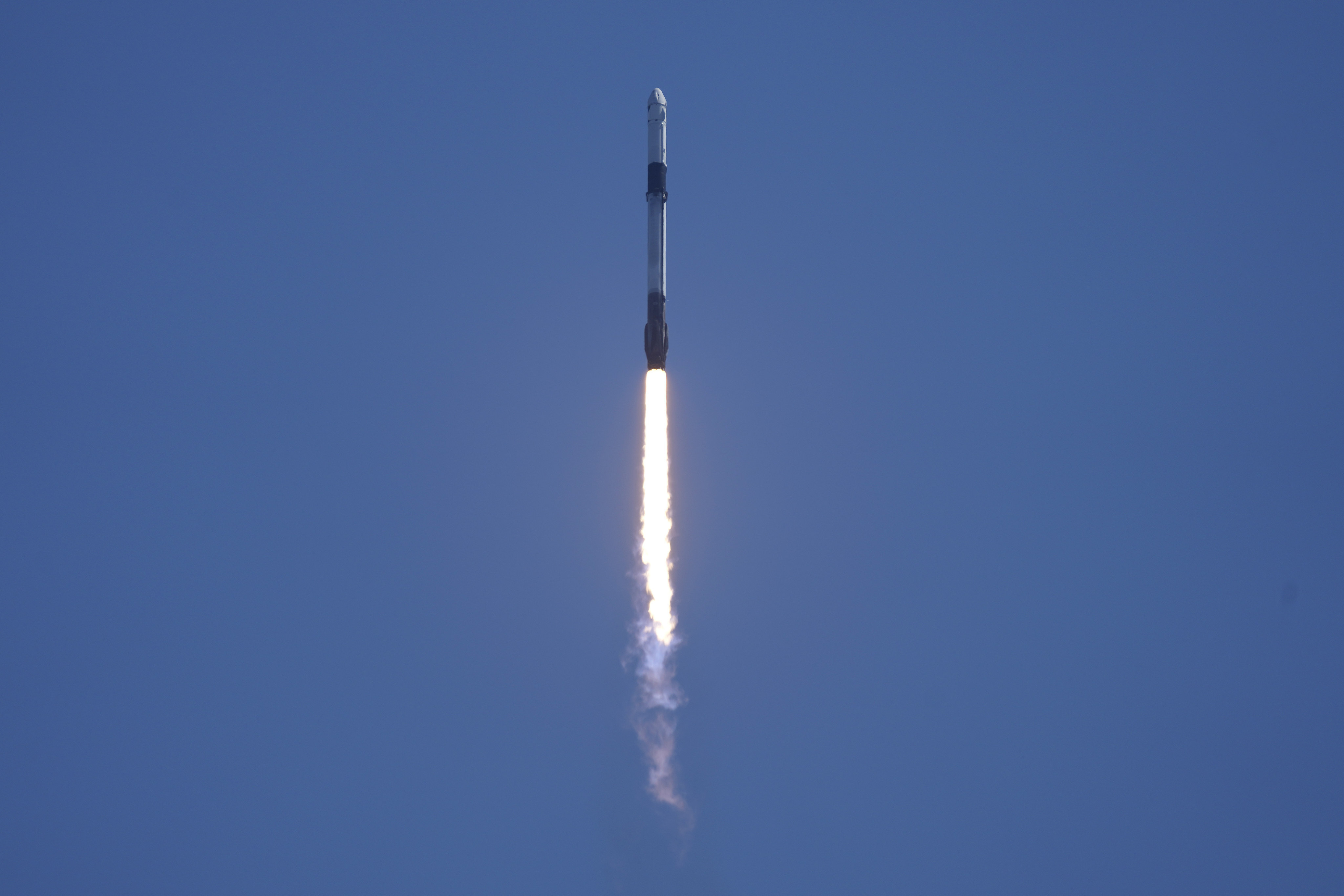 A SpaceX Falcon 9 rocket with the Crew Dragon capsule attached, lifts off from the Kennedy Space Centre. Photo: AP 