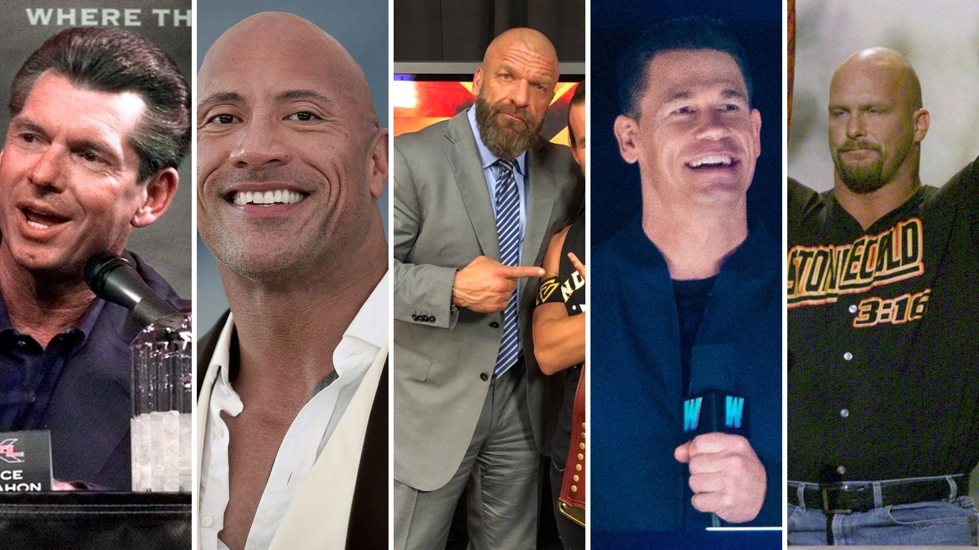 Vince McMahon, Dwayne “The Rock” Johnson, Triple H and Stephanie McMahon, John Cena and Steve Austin are some of the richest personalities in wrestling. Photo: AP, @tripleh/Twitter, Facebook, Reuters